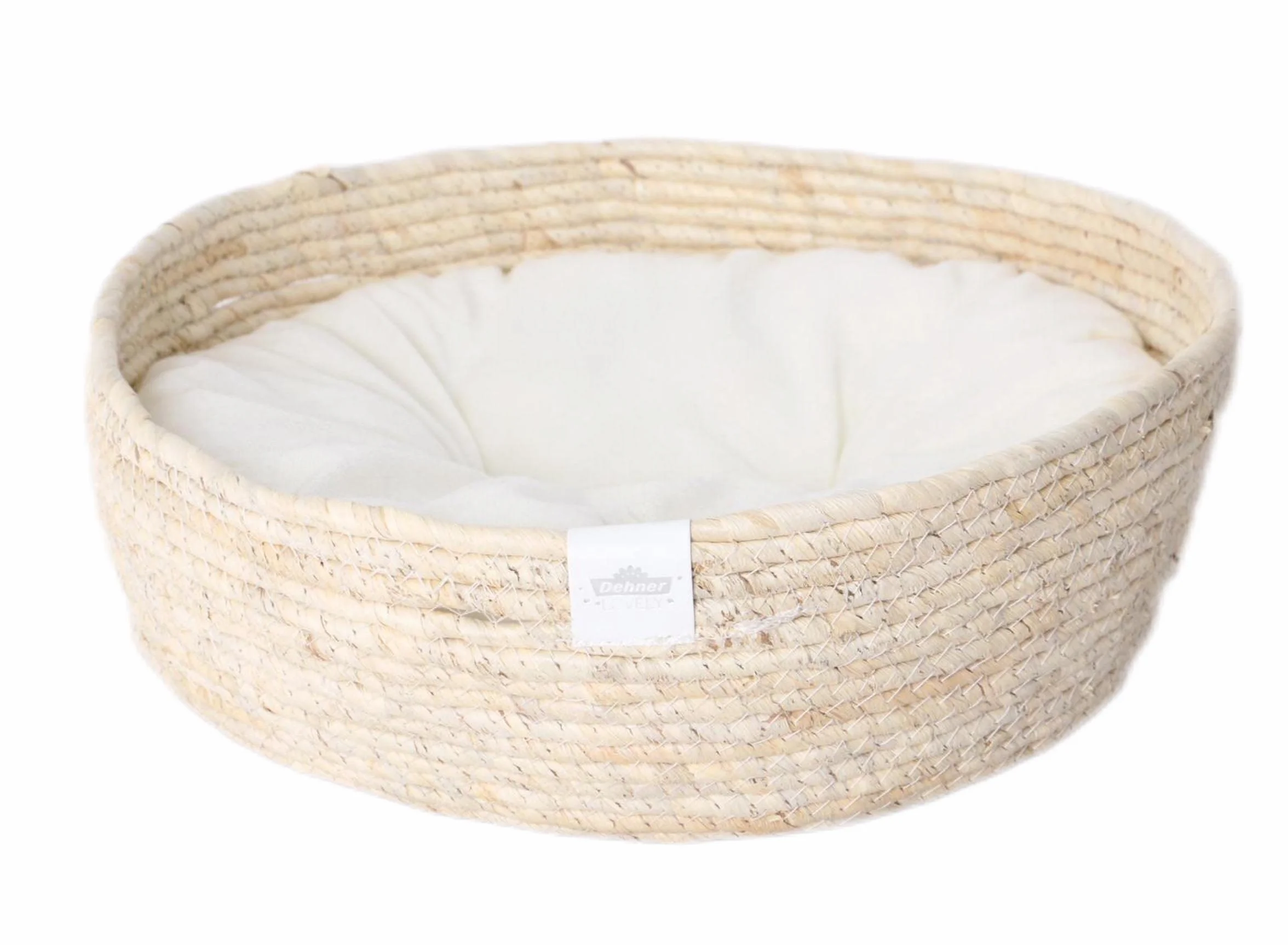 Dehner Premium Lovely przytulne łóżko, dobry sen, Ø 38 cm, wysokość 13 cm, materiał naturalny/plusz, biały/beżowy