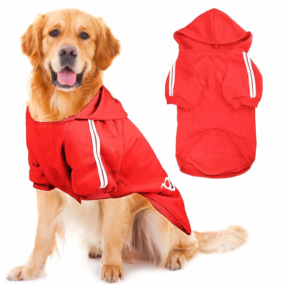 Voarge ciepła bluza z kapturem dla psa, płaszcz zimowy dla dużego psa, kurtka z designem guzikowym dla psa, sweter dla dużego psa, płaszcz dla psa (czerwony, 3XL)