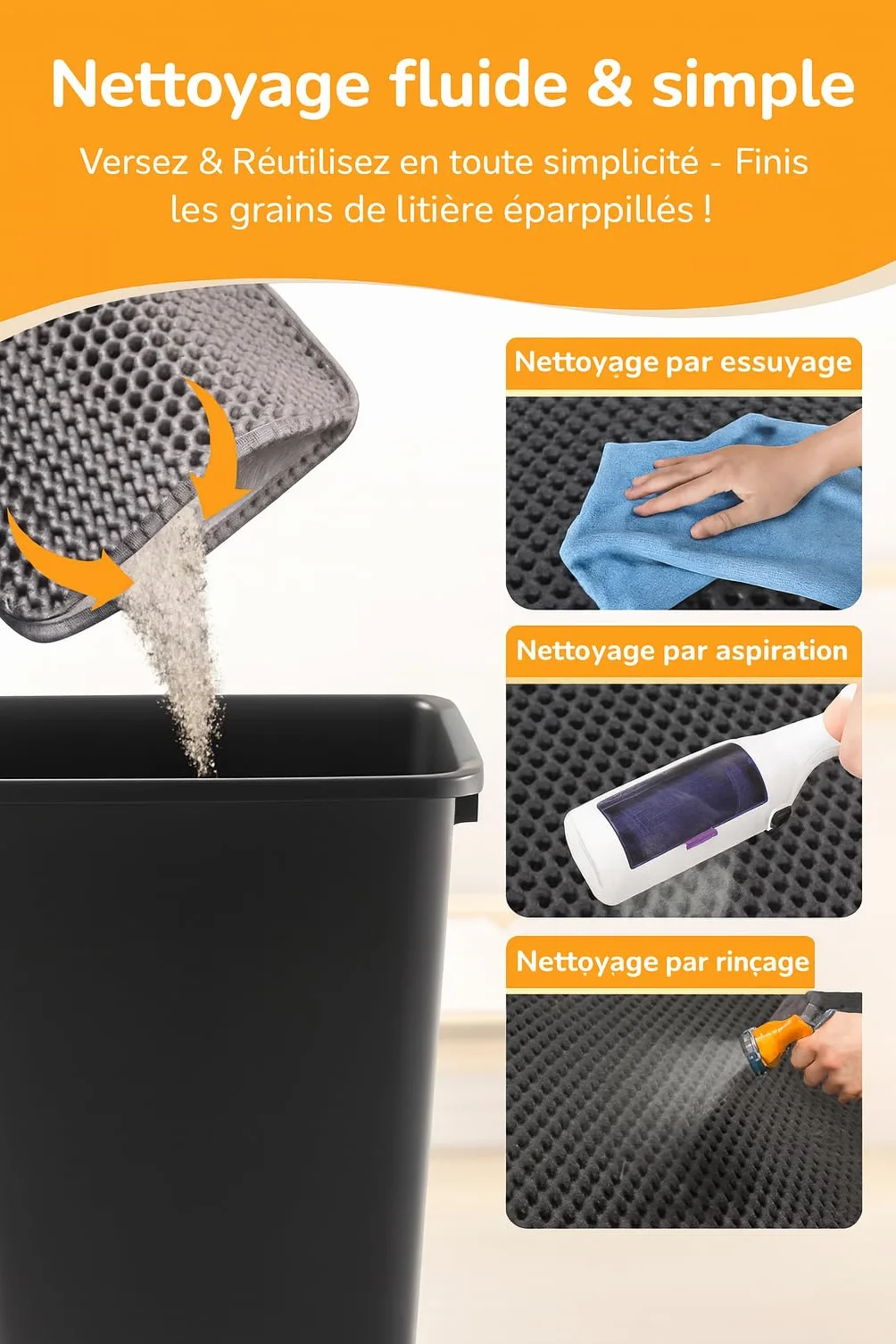 Mata szara 60x40 cm pod kuwetę dla kota – zatrzymuje żwirek – wodoodporna i antypoślizgowa – miękka i łatwa w czyszczeniu – idealna przed kuwetę – duży rozmiar