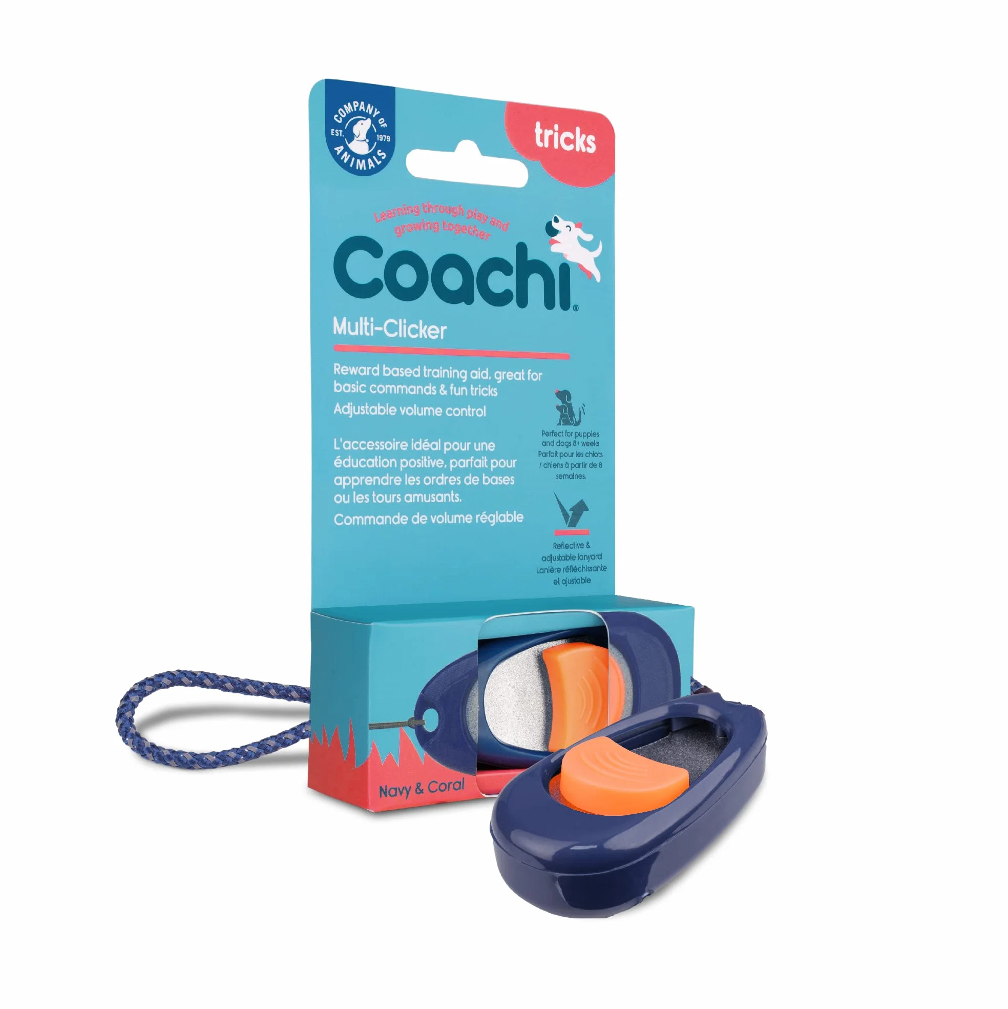 Coachi Multi-Clicker, dog Accessory, Volume Control with 3 Settings, Easy to Click, Adjustable Wrist Strap, Dog Clicker, For Dog Training, Including Sensitive Dogs and Puppies.