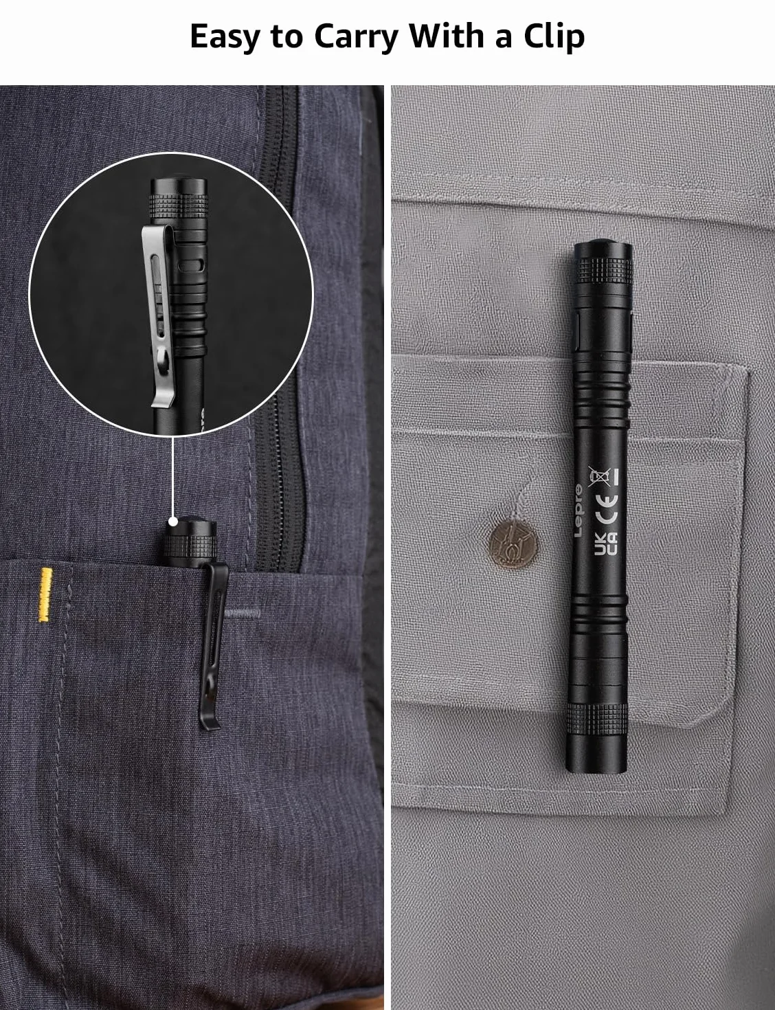 Lepro Latarka UV, latarka ultrafioletowa 365 nm, lekka latarka z klipsem, wysoka czystość UV, małe światło ultrafioletowe, wykrywacz czarnego światła do moczu zwierząt domowych, plam, pluskiew i