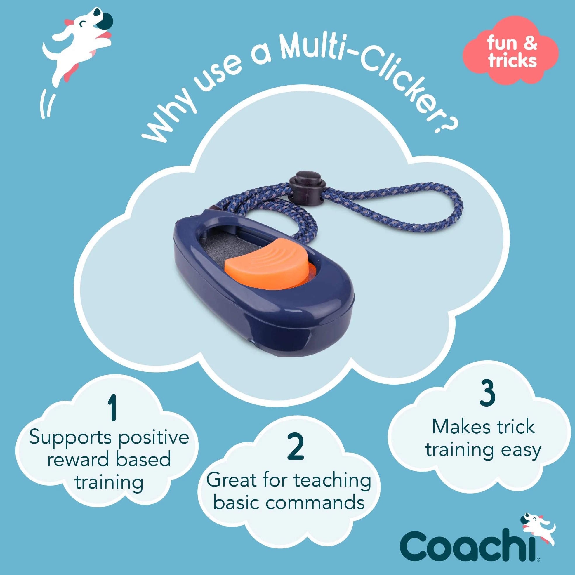 Coachi Multi-Clicker, dog Accessory, Volume Control with 3 Settings, Easy to Click, Adjustable Wrist Strap, Dog Clicker, For Dog Training, Including Sensitive Dogs and Puppies.