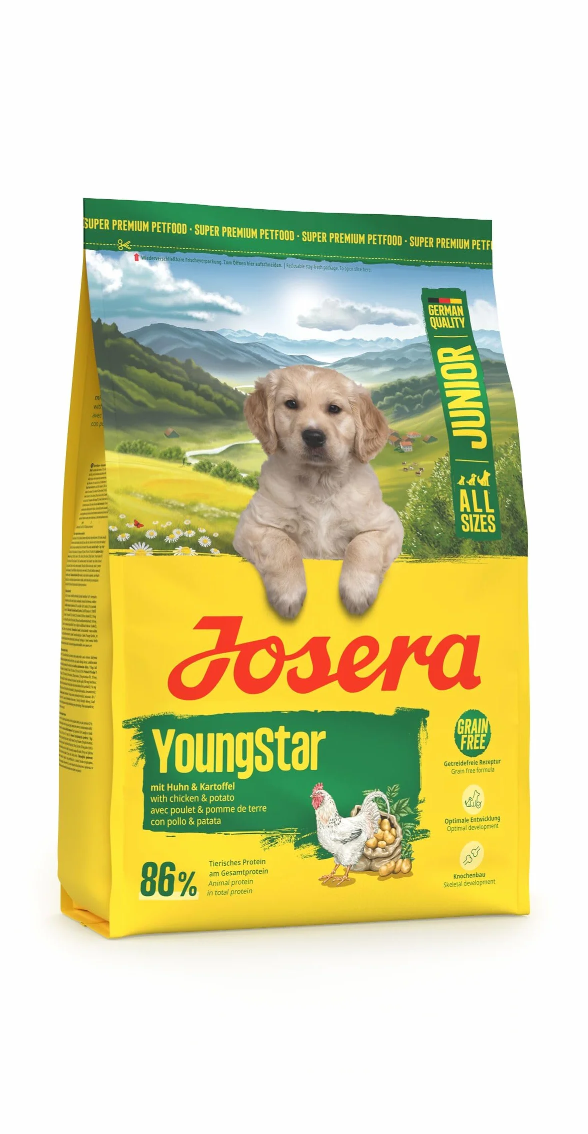 JOSERA Junior YoungStar karma dla kurczaków i ziemniaków (1 x 3 kg) | sucha karma premium dla rosnących psów | karma dla średnich i dużych ras dla optymalnego zaopatrzenia | bez zboża | 1 szt. w