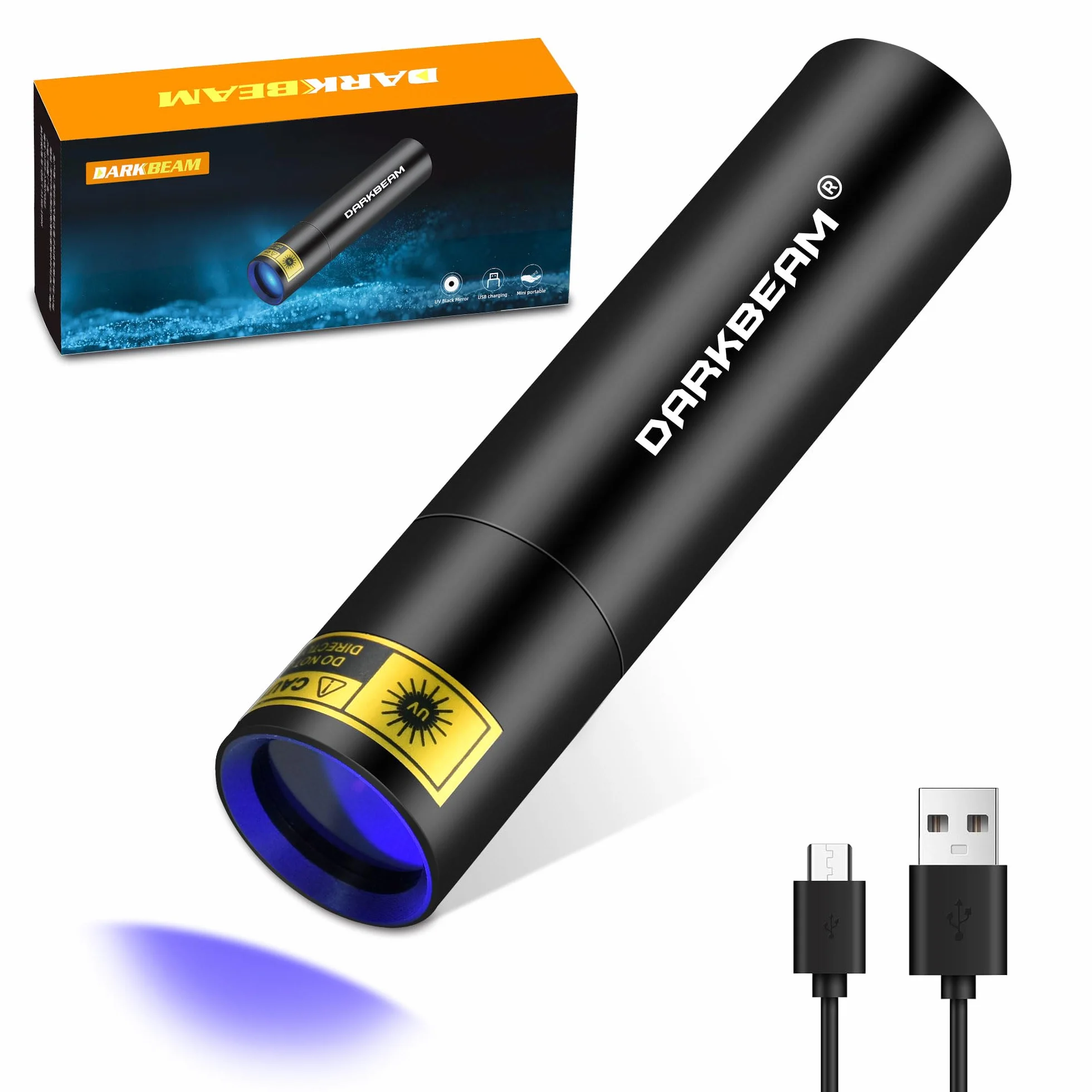DARKBEAM 365nm UV latarka Mini Schwarzlicht – ładowalna przez USB mocna UV LED latarka, przenośna lampa Woodsa, detektor do utwardzania żywicy, lampa bursztynowa, wykrywacz moczu zwierząt domowych