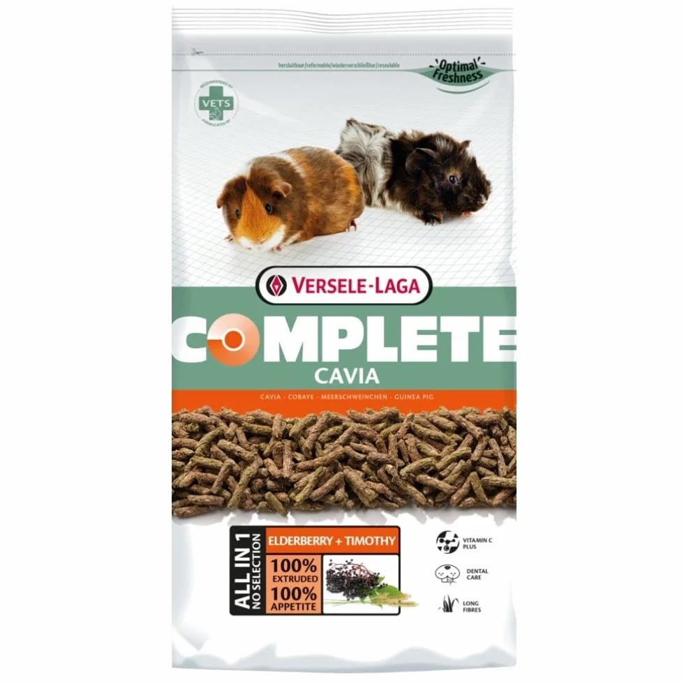 Versele-Laga Complete Cavia All-in-One Nutrition | dwupak | 2 x 500 g | pellet dla świnek morskich | zawiera siano Timothy'ego | wzbogacone o czarny bzu i zioła
