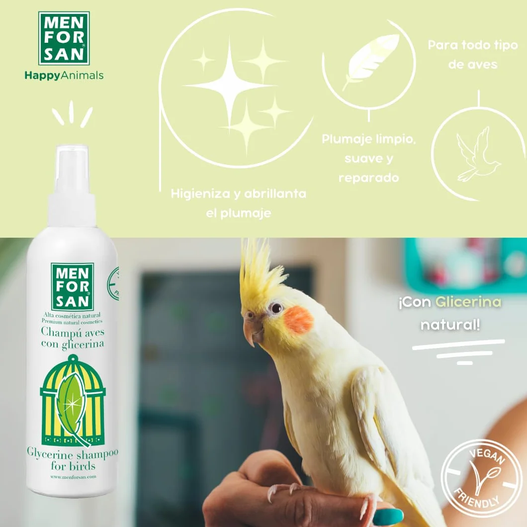 MENFORSAN Szampon rozjaśniający pióra z gliceryną | Oczyszcza i rozjaśnia | Naturalny spray | Czyste i miękkie upierzenie | 125 ml