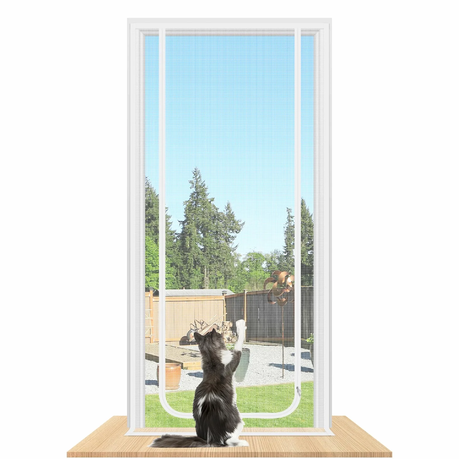 Siatka dla kotów, na balkon, bez wiercenia, z zamkiem błyskawicznym i magnesem, moskitiera na drzwi balkonowe, tarasowe (pasujące wymiary drzwi: 90 x 210 cm, biała)
