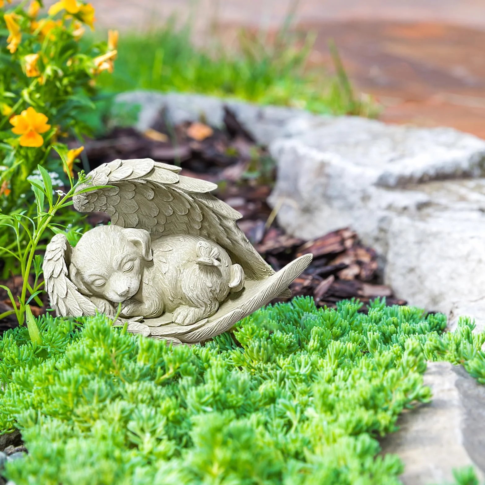 Kot, pies, anioł, dekoracja ogrodowa, figurki 10 cm x 7 cm x 8 cm, pomnik dla zwierząt domowych, znacznik, hołd, statuetka z żywicy, pies anioł, dekoracja ogrodowa, wieczny pomnik, kamień pamiątkowy