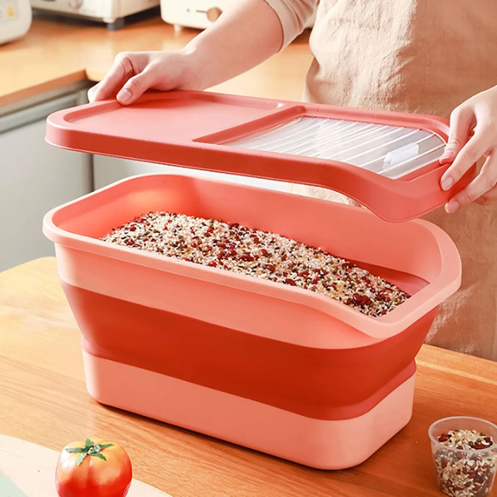 Przechowywanie karmy dla psów, składana, 12-15 kg, hermetyczne, z klapką, kółka, duży, składany pojemnik na karmę, pudełko do przechowywania karmy dla psów i kotów (A)