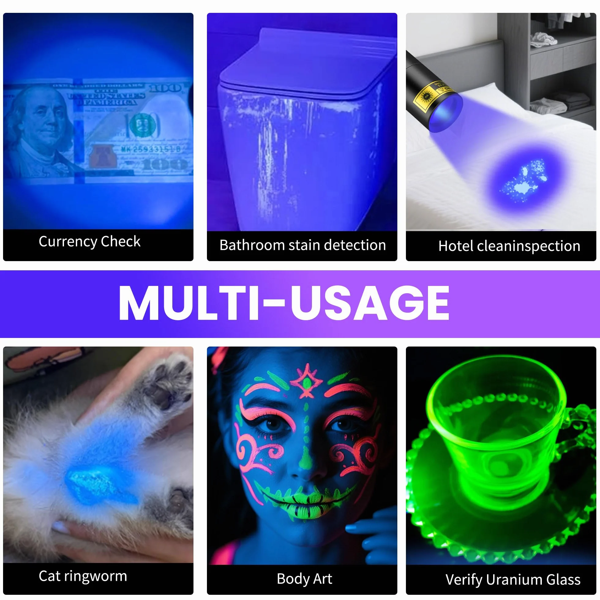 DARKBEAM 365nm UV latarka Mini Schwarzlicht – ładowalna przez USB mocna UV LED latarka, przenośna lampa Woodsa, detektor do utwardzania żywicy, lampa bursztynowa, wykrywacz moczu zwierząt domowych