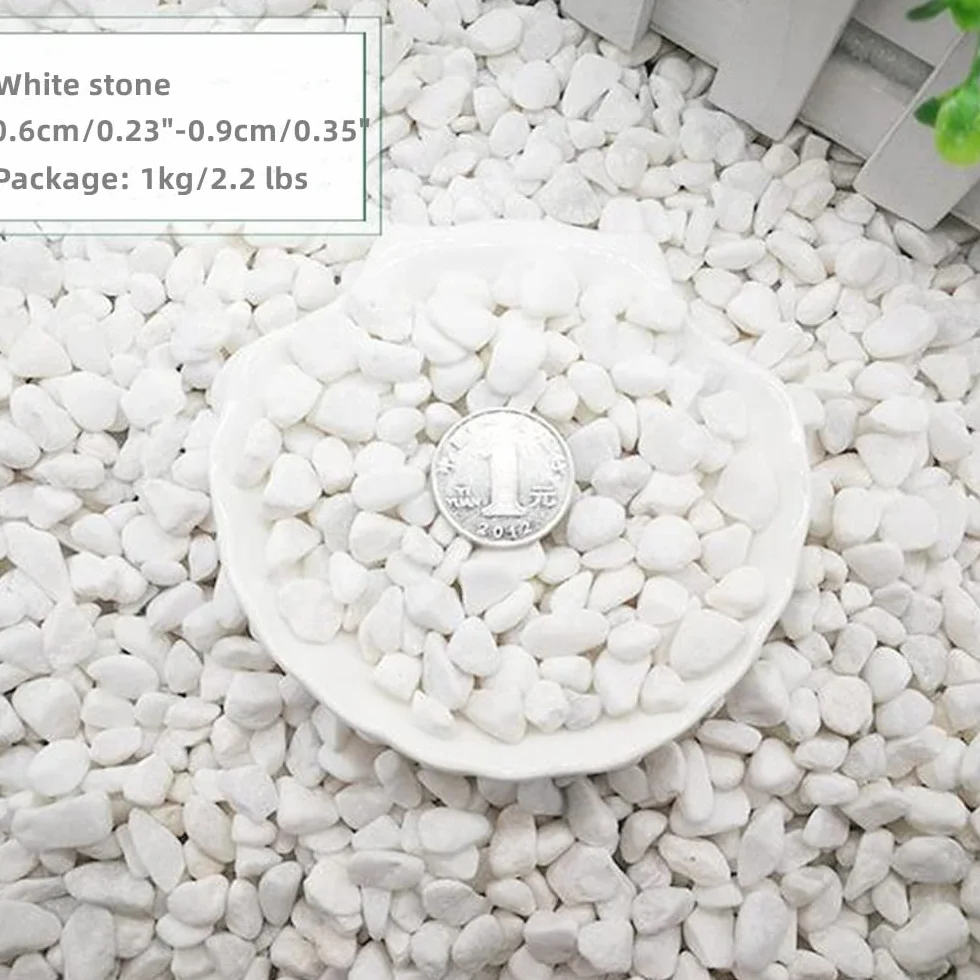 Dekoracyjne białe kamienie, mały żwir ogrodowy, granulowane kamyki rzeczne do akwarium, doniczka, wypełnienie wazonu i dekoracja ogrodowa 6-9 mm (1 kg/2,2 funta)