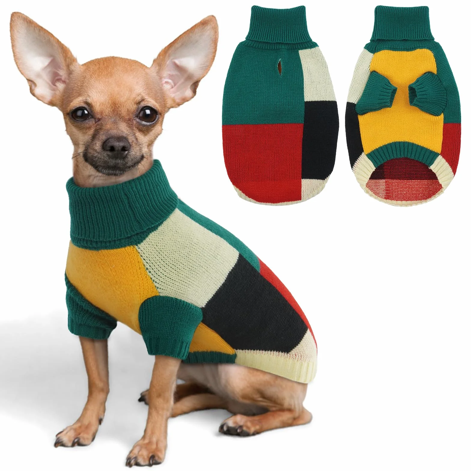 Sweter dla psa, sweter w stylu vintage, mały z nogami, miękki i ciepły sweter dla psa z otworem w bloku kolorów, sweter dla psa, świąteczny sweter dla szczeniaka, Yorkshire, Jack Russell,