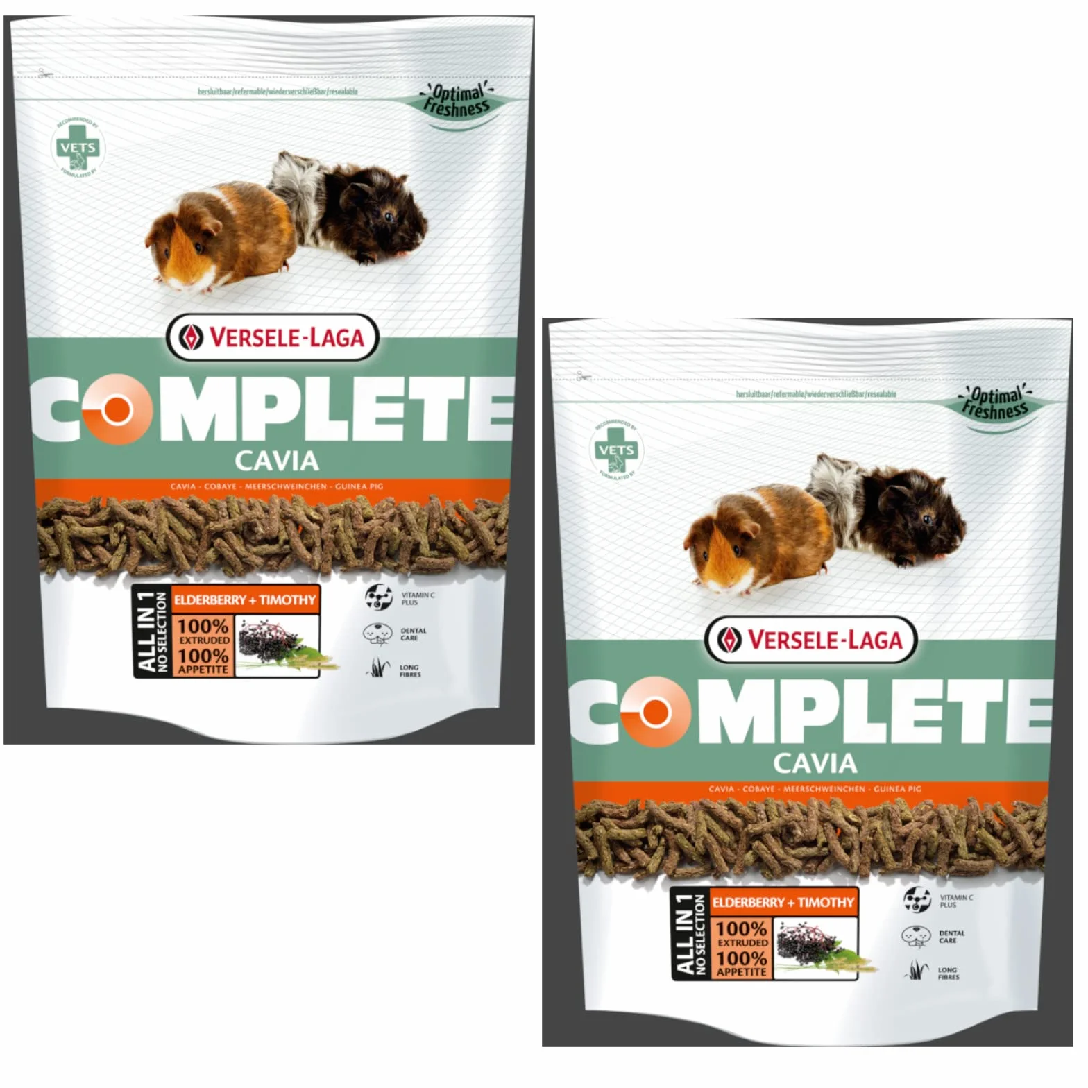 Versele-Laga Complete Cavia All-in-One Nutrition | dwupak | 2 x 500 g | pellet dla świnek morskich | zawiera siano Timothy'ego | wzbogacone o czarny bzu i zioła