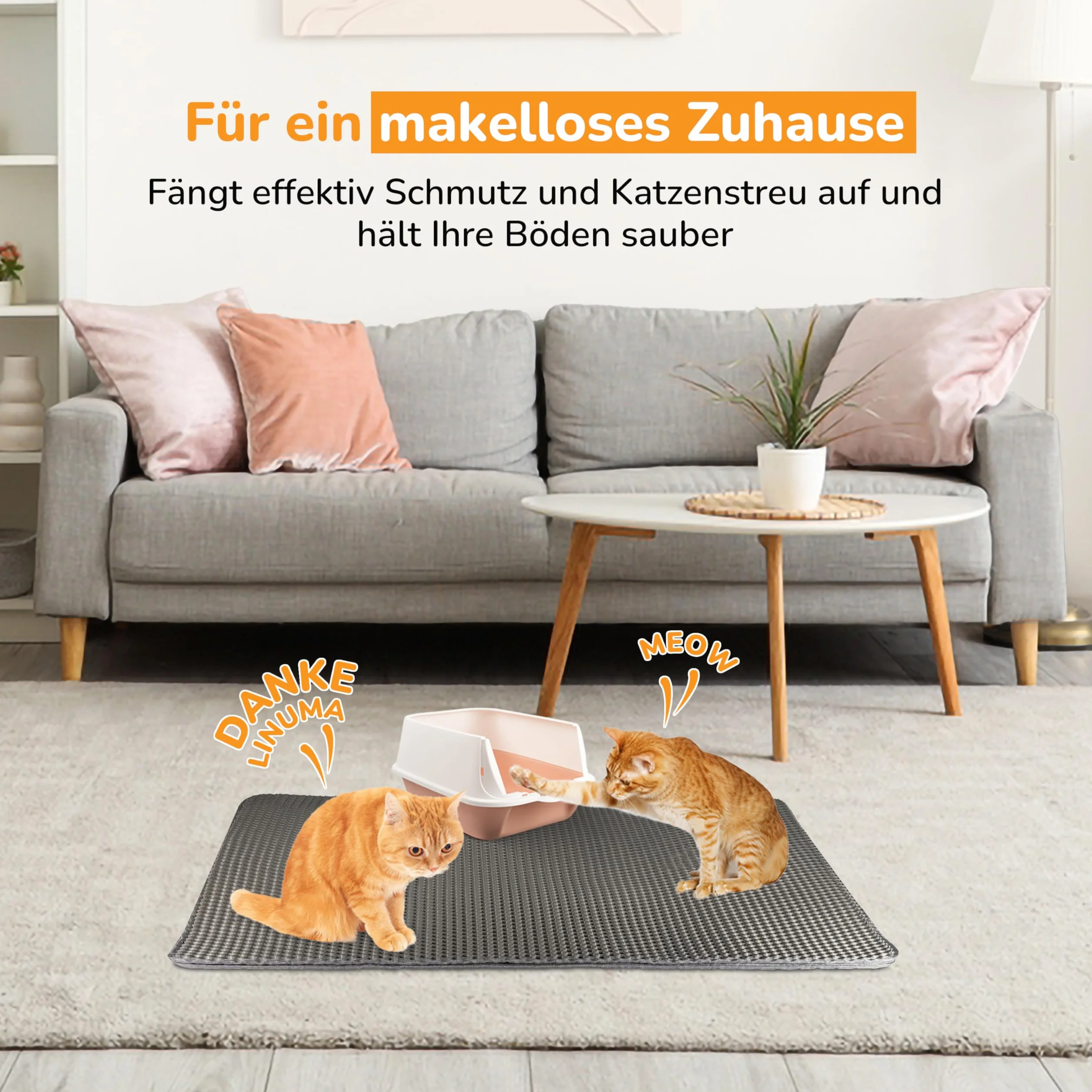 Mata szara 60x40 cm pod kuwetę dla kota – zatrzymuje żwirek – wodoodporna i antypoślizgowa – miękka i łatwa w czyszczeniu – idealna przed kuwetę – duży rozmiar