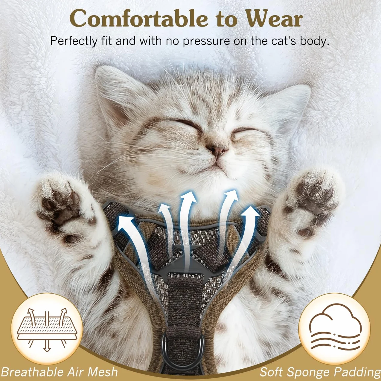 VavoPaw Cat Harness and Leash Set for Walking, Adjustable Kitten Vest Harness with Reflective Strip Breathable Mesh, Escape Proof Soft Pet Safety Vest for Cats, Kittens, Puppies, S Coffee