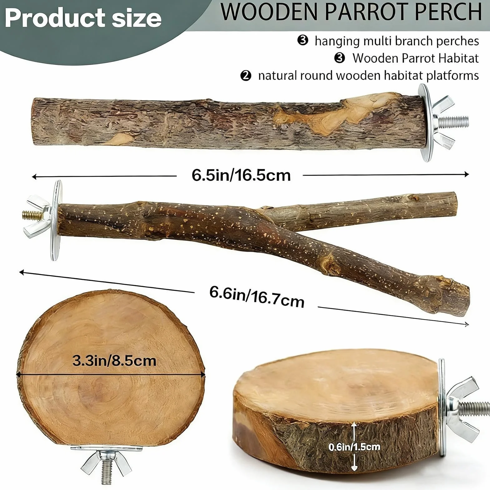 Chewing Bird Perch, 8-Piece Natural Wood Swing, Bird Cage Perches with Training Feature, Wood Swing Feature for Pet Use, Birds Toy, Cage Perches for Chinchilla Cockatiels