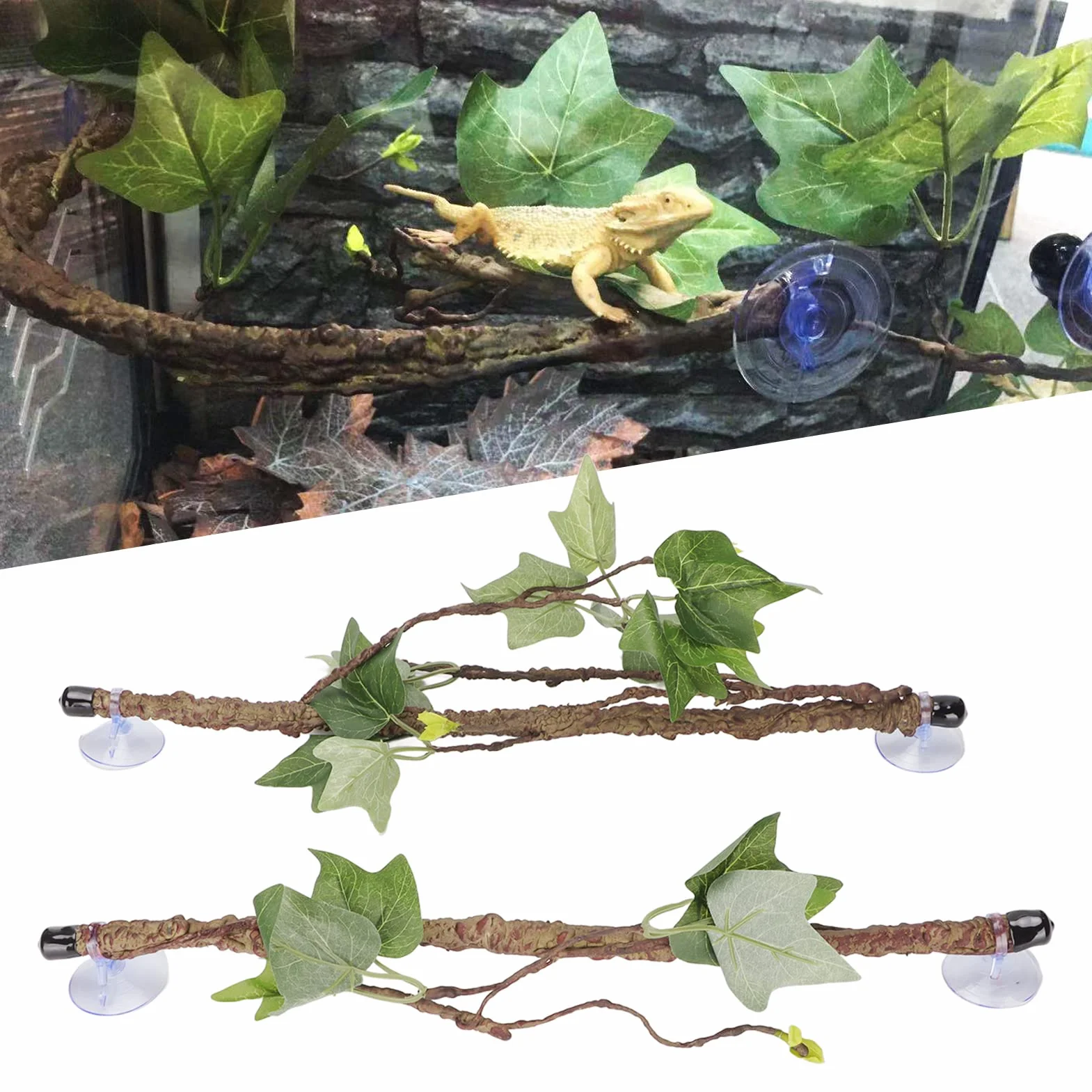 Dekoracyjna Ga??zka Naro?na do Terrarium, Ozdoba Ro?linna z Przyssawk? do Wspinaczki dla W??y, Jaszczurek, Gekon¨®w i Brodatych ¨®w