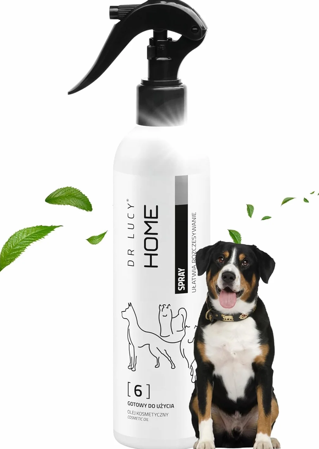 DR LUCY Home 6 spray dla psów do łatwego rozplątywania, do wszystkich rodzajów sierści, nawilżający i regenerujący, nadaje połysk, ułatwia rozczesywanie, 250 ml