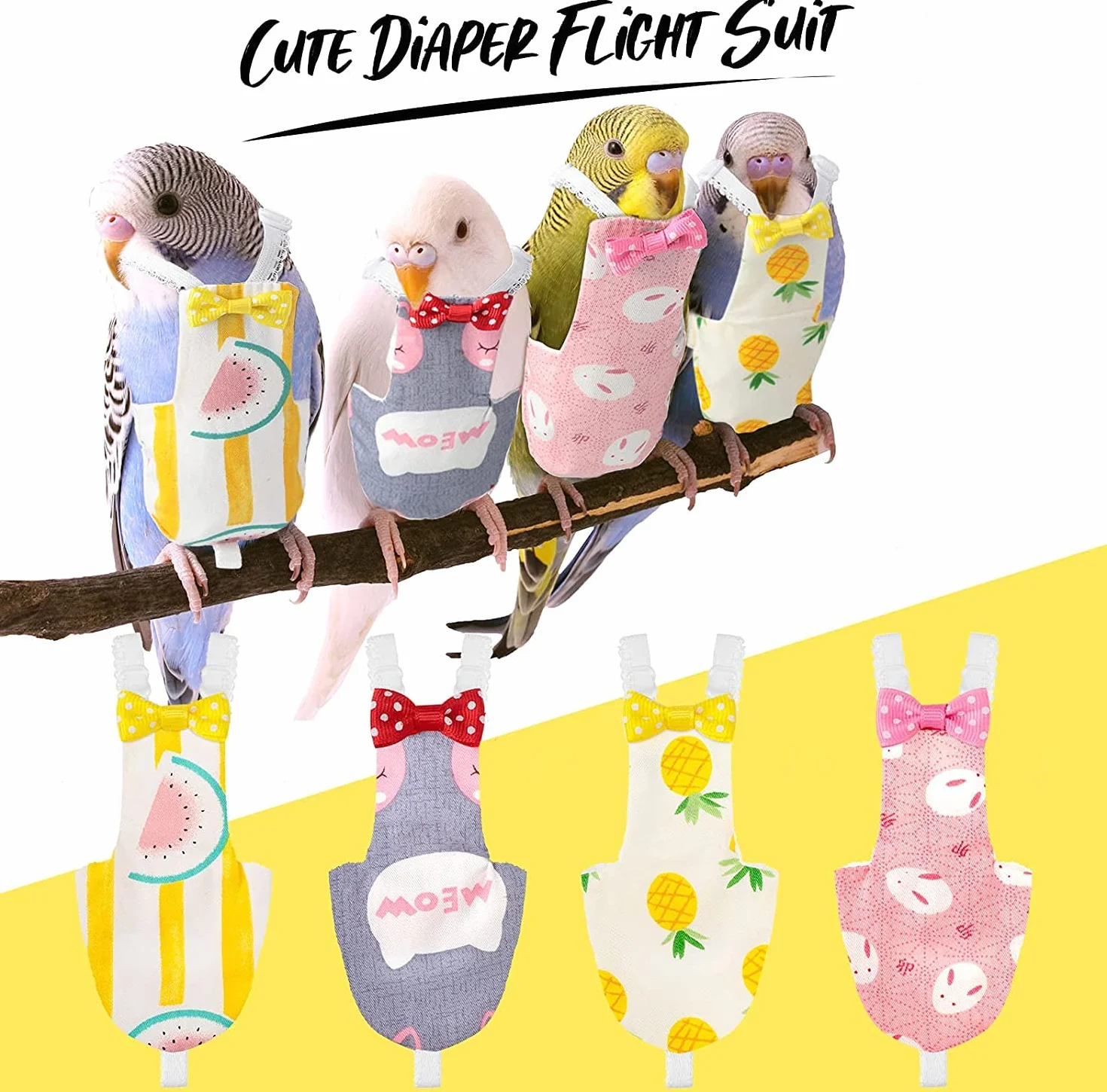 Namvo Flight Suite Liner, 4 sztuki, pieluchy dla ptaków, nadające się do prania, z ochroną pieluchy z papugi wielokrotnego użytku, z wodoodporną warstwą wewnętrzną