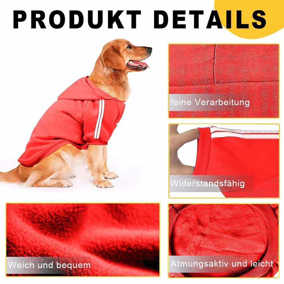 Voarge ciepła bluza z kapturem dla psa, płaszcz zimowy dla dużego psa, kurtka z designem guzikowym dla psa, sweter dla dużego psa, płaszcz dla psa (czerwony, 3XL)