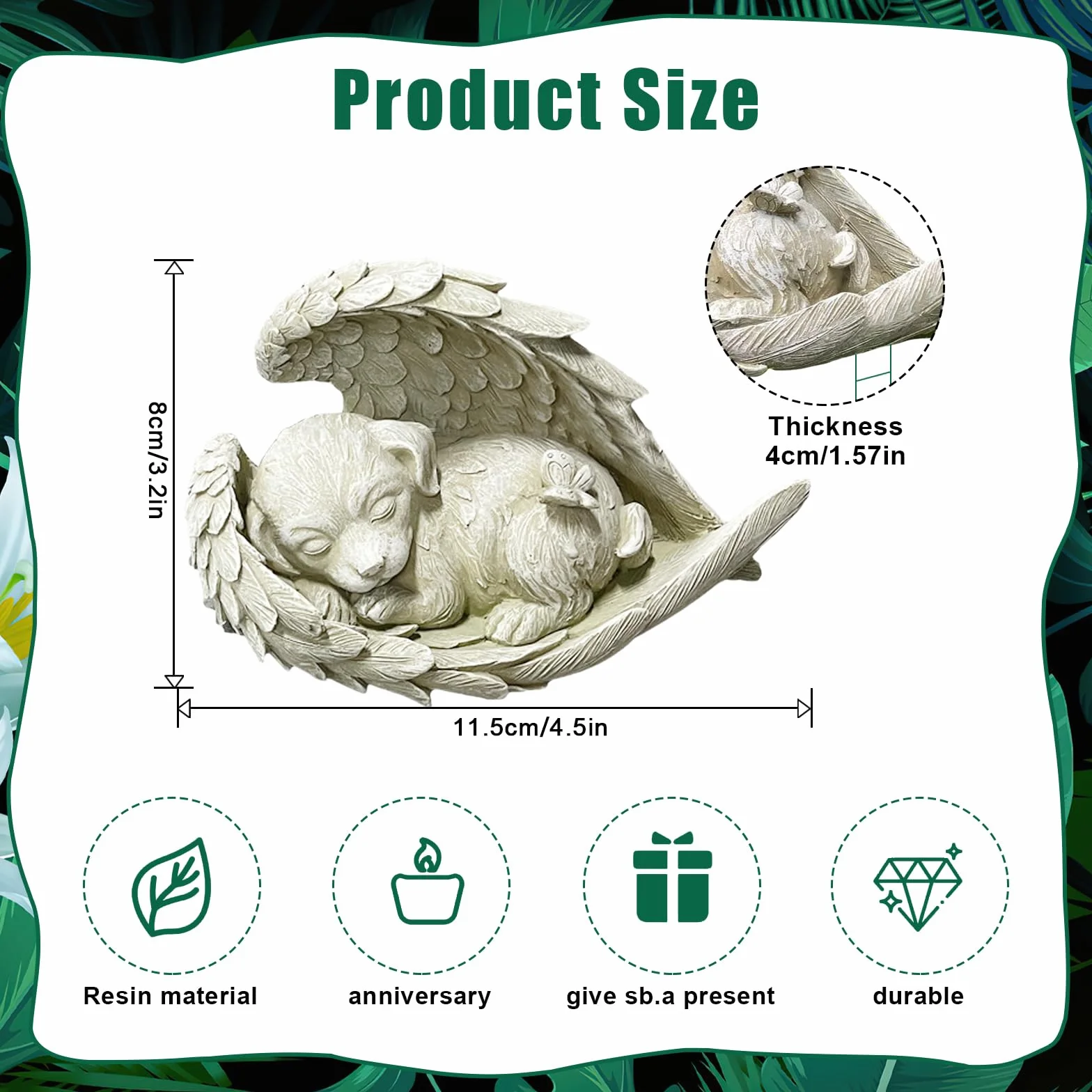 Kot, pies, anioł, dekoracja ogrodowa, figurki 10 cm x 7 cm x 8 cm, pomnik dla zwierząt domowych, znacznik, hołd, statuetka z żywicy, pies anioł, dekoracja ogrodowa, wieczny pomnik, kamień pamiątkowy