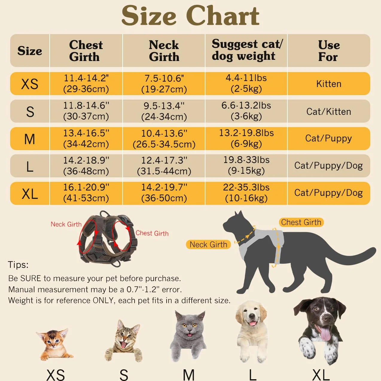 VavoPaw Cat Harness and Leash Set for Walking, Adjustable Kitten Vest Harness with Reflective Strip Breathable Mesh, Escape Proof Soft Pet Safety Vest for Cats, Kittens, Puppies, S Coffee