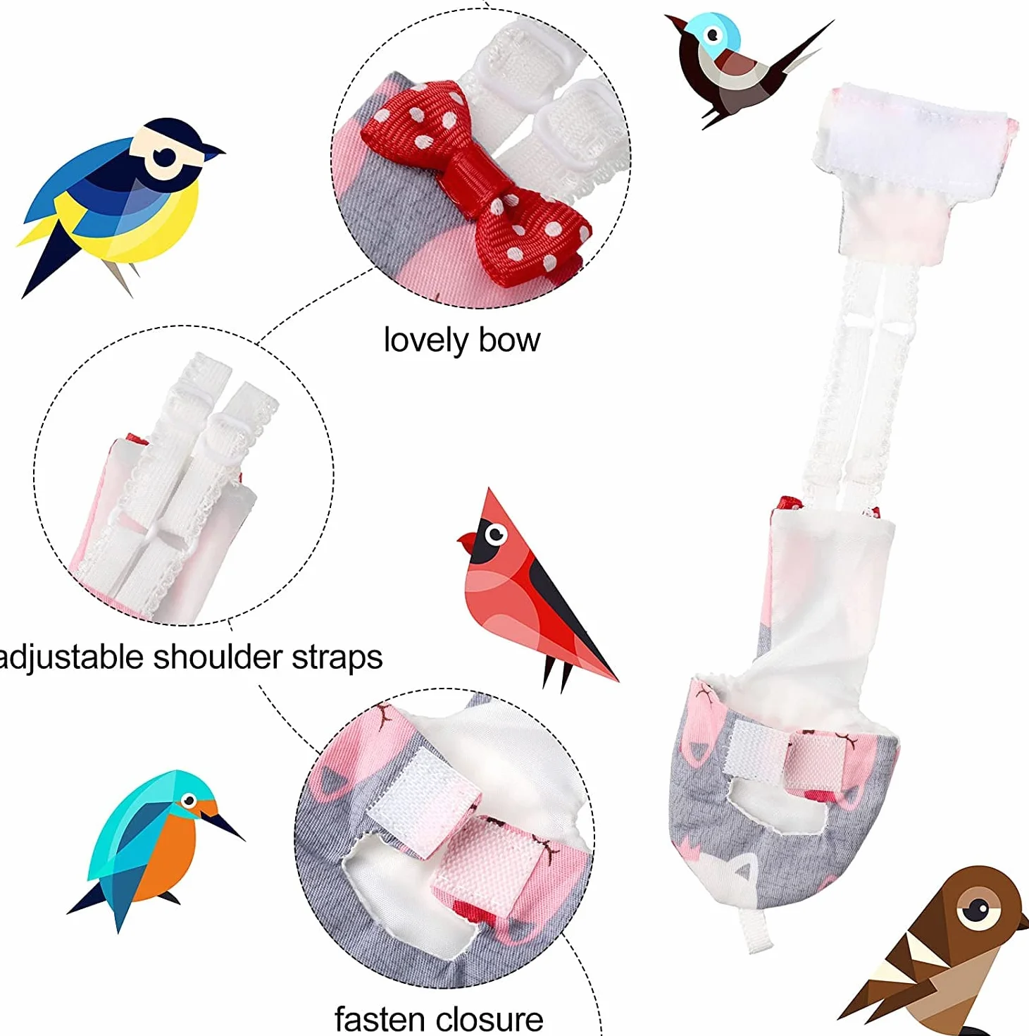 Namvo Flight Suite Liner, 4 sztuki, pieluchy dla ptaków, nadające się do prania, z ochroną pieluchy z papugi wielokrotnego użytku, z wodoodporną warstwą wewnętrzną