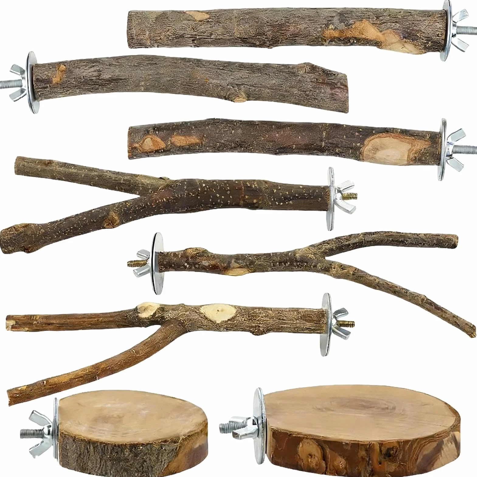 Chewing Bird Perch, 8-Piece Natural Wood Swing, Bird Cage Perches with Training Feature, Wood Swing Feature for Pet Use, Birds Toy, Cage Perches for Chinchilla Cockatiels