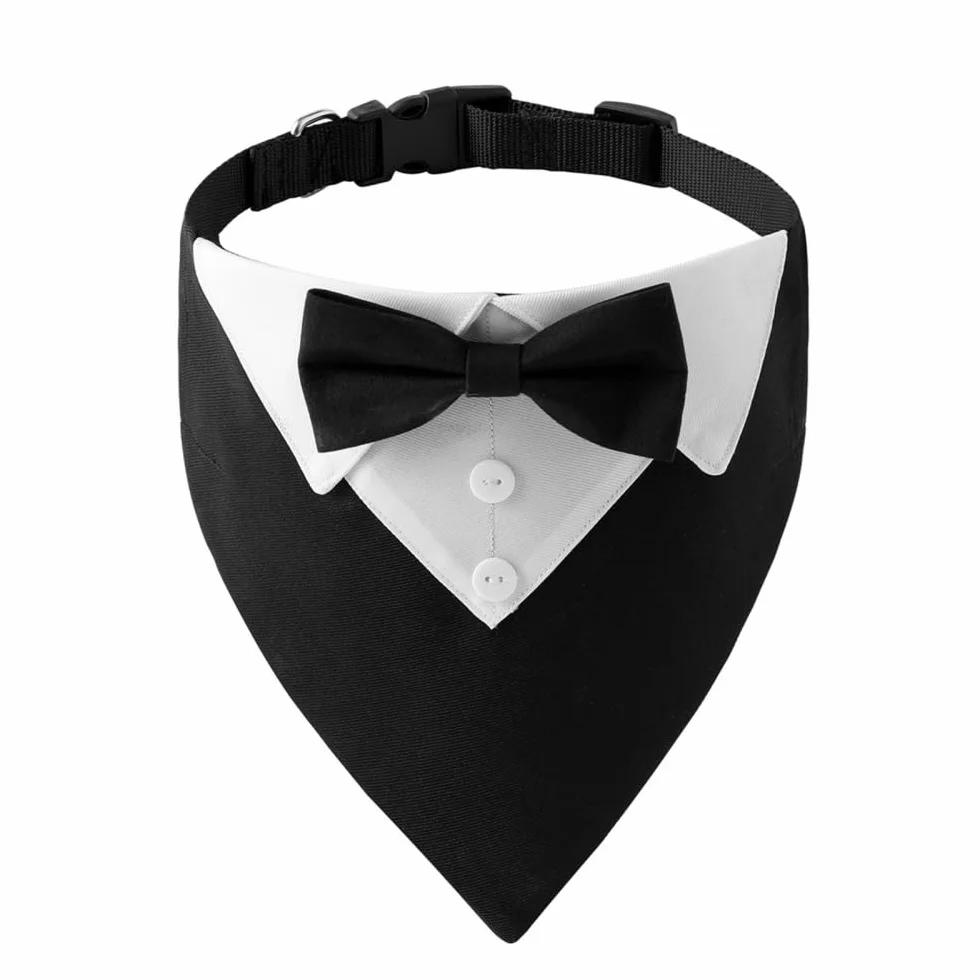 MiOYOOW Kostium dla psa, bandana, kostium szczeniaka, kombinezon ślubny, regulowana obroża z kokardką, dla małych, średnich i dużych psów