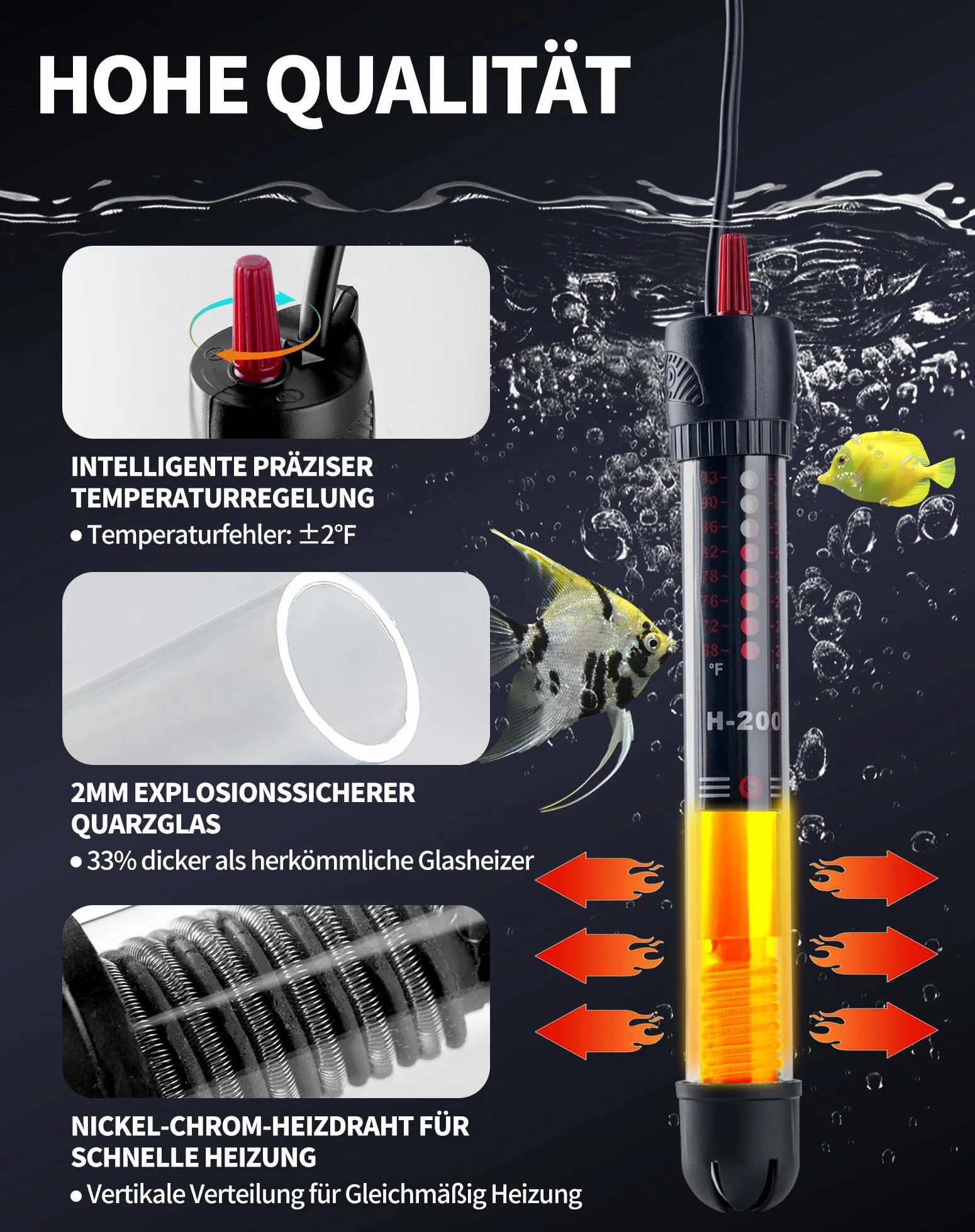 LAOYE Grzałka do akwarium 30L Grzałka akwariowa 25W Temperatura Regulowana Grzejnik do akwarium z lampką kontrolną przyssawkami osłoną ochronną Grzałka akwariowa do akwariów zbiorników na ryby, 20-34°