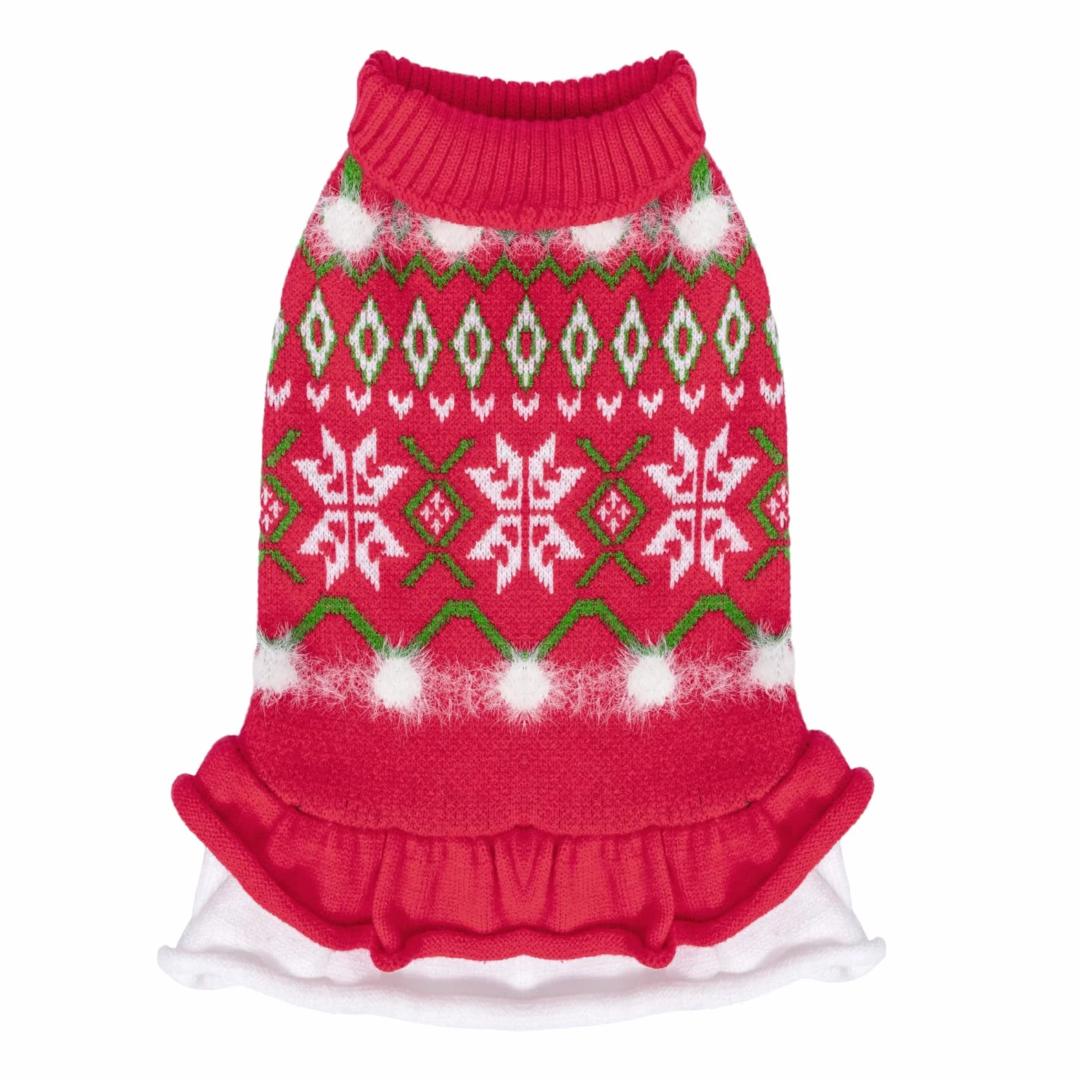 CuteBone Świąteczny czerwony sweter dla psa, sukienka śnieżynka, zimowy płaszcz dla szczeniaka, sukienka z falbanką dla psa, odzież dla kota z otworem na smycz dla małych i średnich psów DS85M-PL