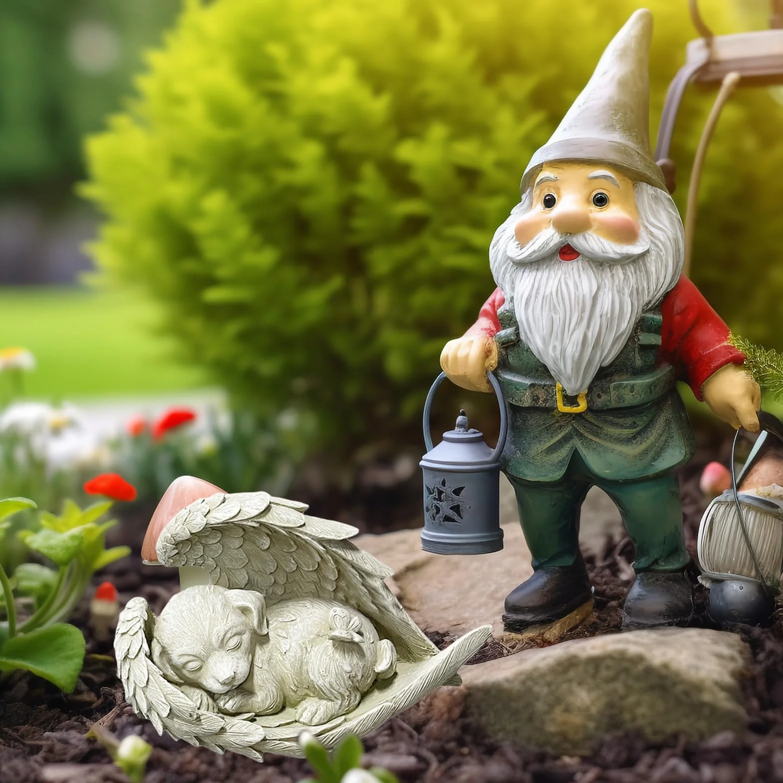 Kot, pies, anioł, dekoracja ogrodowa, figurki 10 cm x 7 cm x 8 cm, pomnik dla zwierząt domowych, znacznik, hołd, statuetka z żywicy, pies anioł, dekoracja ogrodowa, wieczny pomnik, kamień pamiątkowy