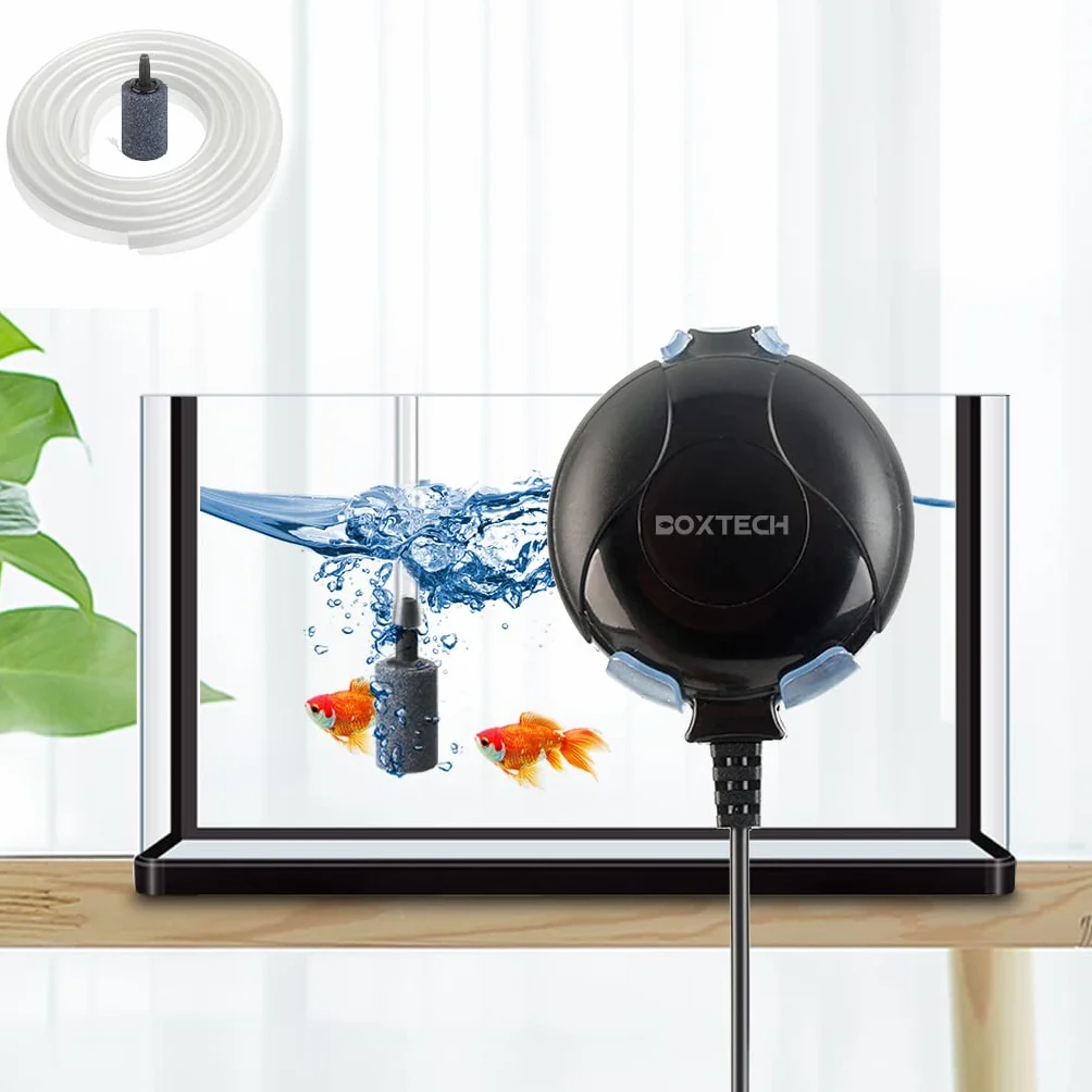 boxtech Mini pompa tlenu, cicha pompa powietrza do akwarium, pompa powietrza z Air Stone i wężem silikonowym do zbiorników z rybami i nanoakwariów