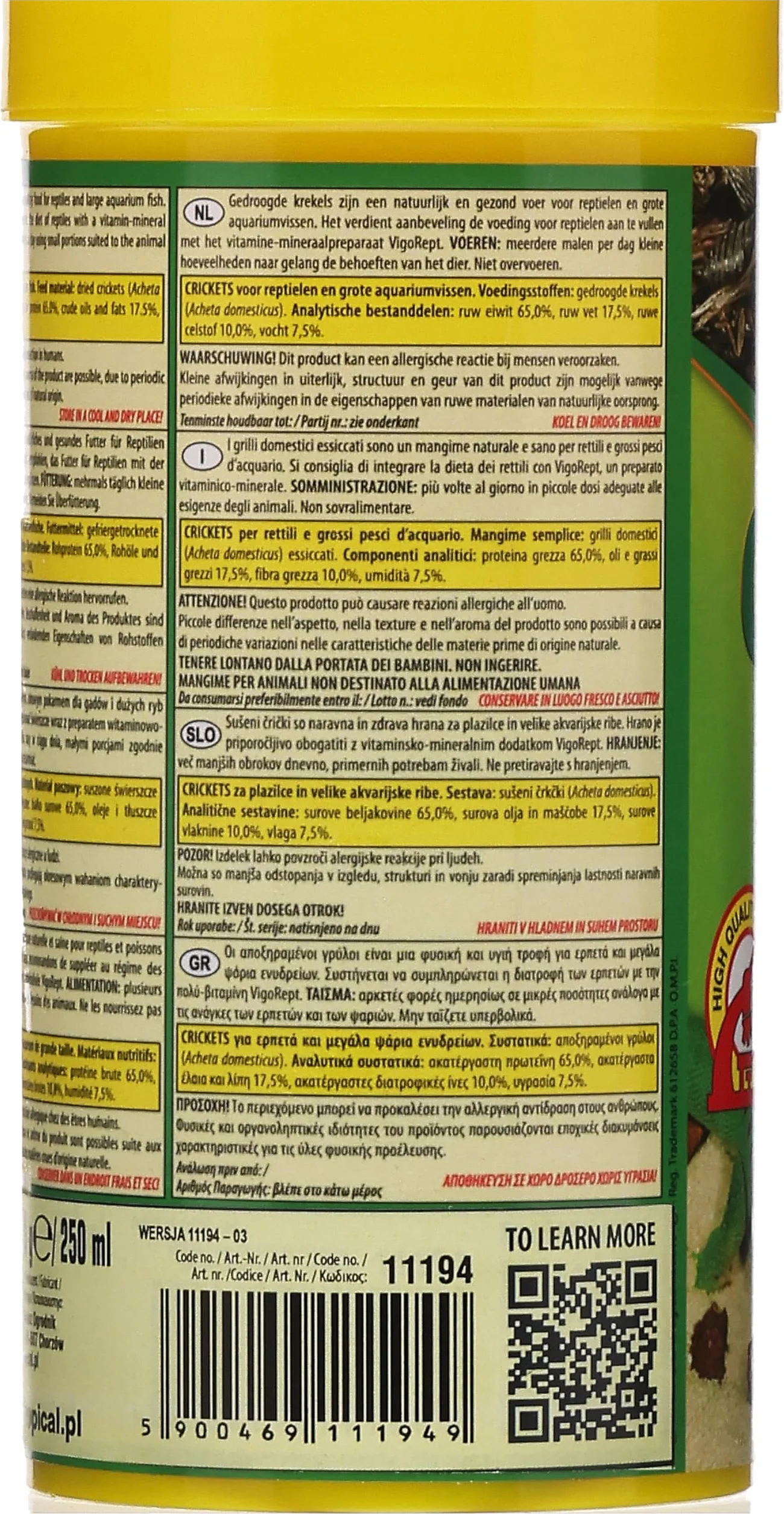 Tropical Suszone świerszcze dla gadów i dużych ryb akwariowych CRICKETS 250ML / 25G
