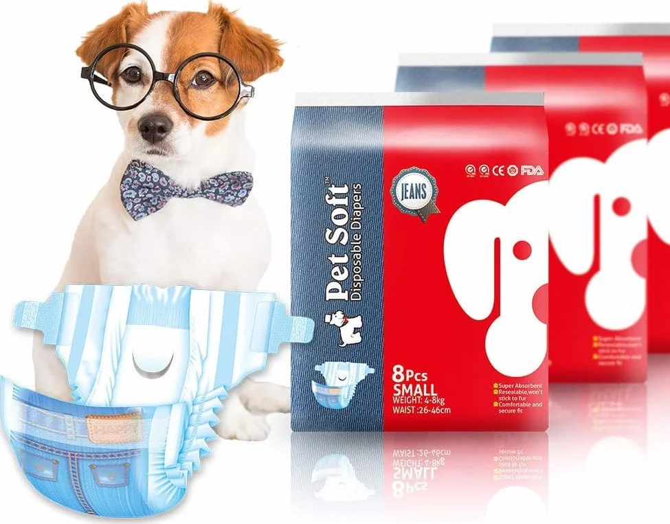 Pet Soft Jednorazowe 24 pieluchy, super chłonne dżinsy dla zwierząt domowych, 24 szt. w stylu kowboja