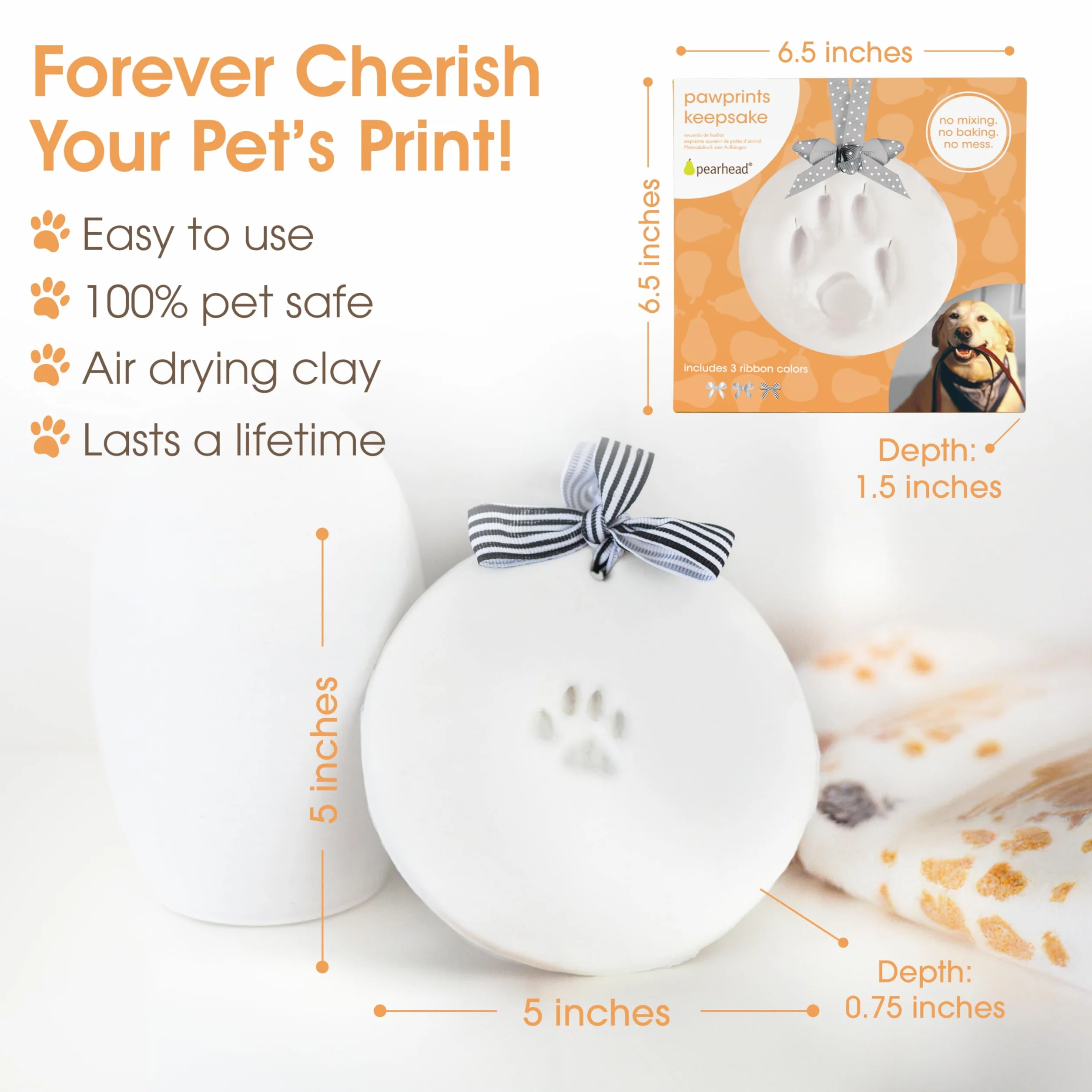 Pearhead Pet Paw Prints pies lub kot łapa nadruk pamiątka ozdoba, kreatywna pamiątka przez cały rok, doskonała dla każdego miłośnika zwierząt domowych lub właściciela zwierząt domowych