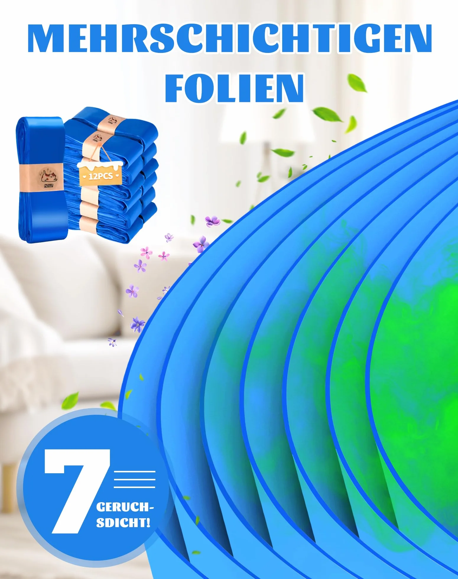 12 kaset uzupełniających do kosza na śmieci dla kotów, folia uzupełniająca, do wiaderka dla kotów, bezzapachowa, z wszystkimi pojemnikami uzupełniającymi
