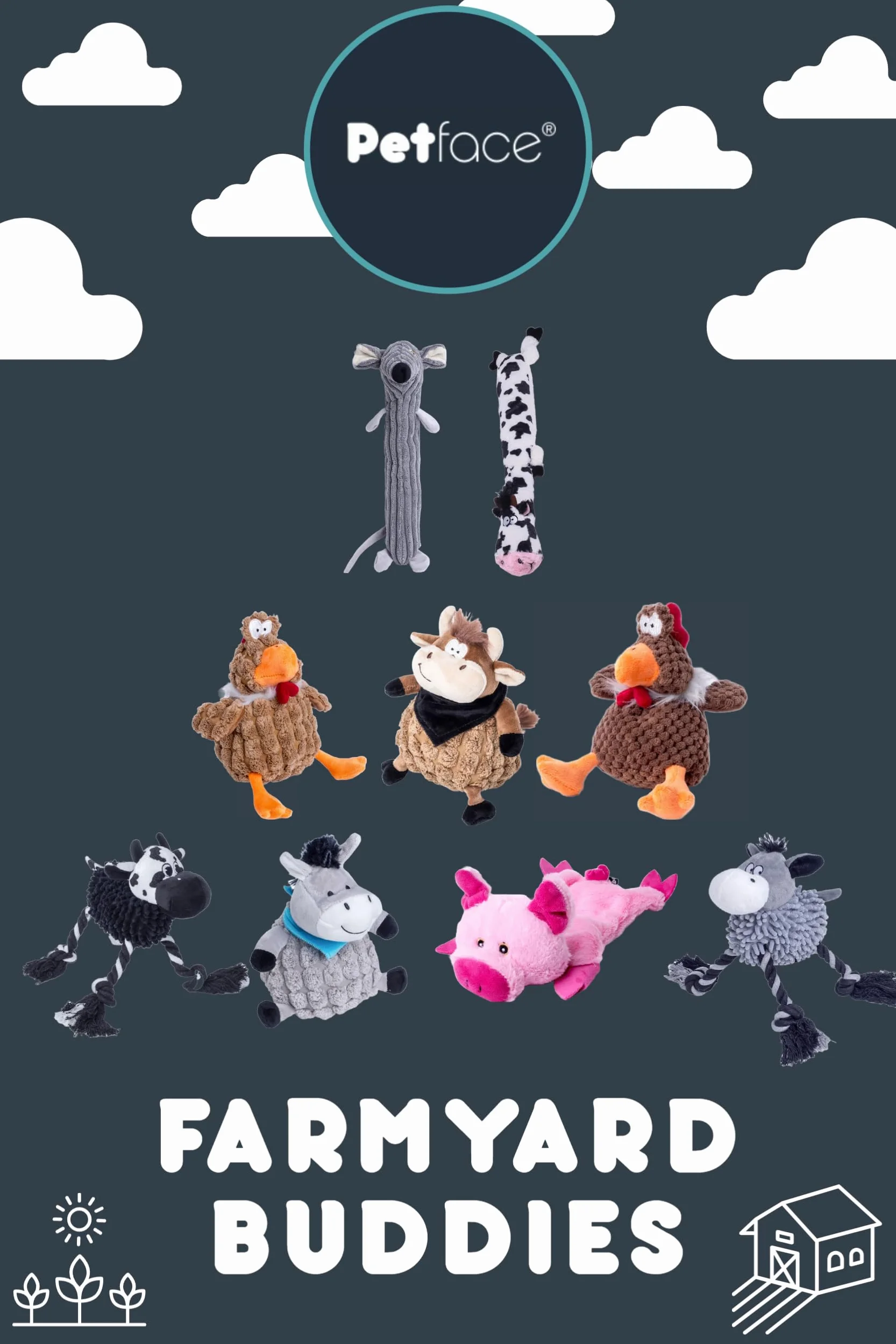 Petface Farmyard Buddies makaron krowa pluszowa zabawka dla psa