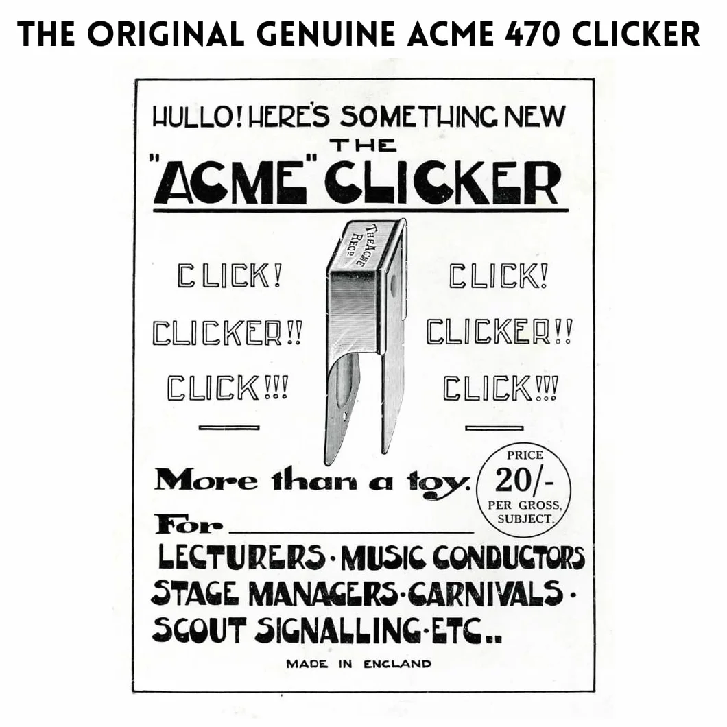 ACME Clicker nr 470 ze skórzanym paskiem | kliker do treningu psów | nadaje się również do komunikacji z delfinami (antyczny mosiądz)