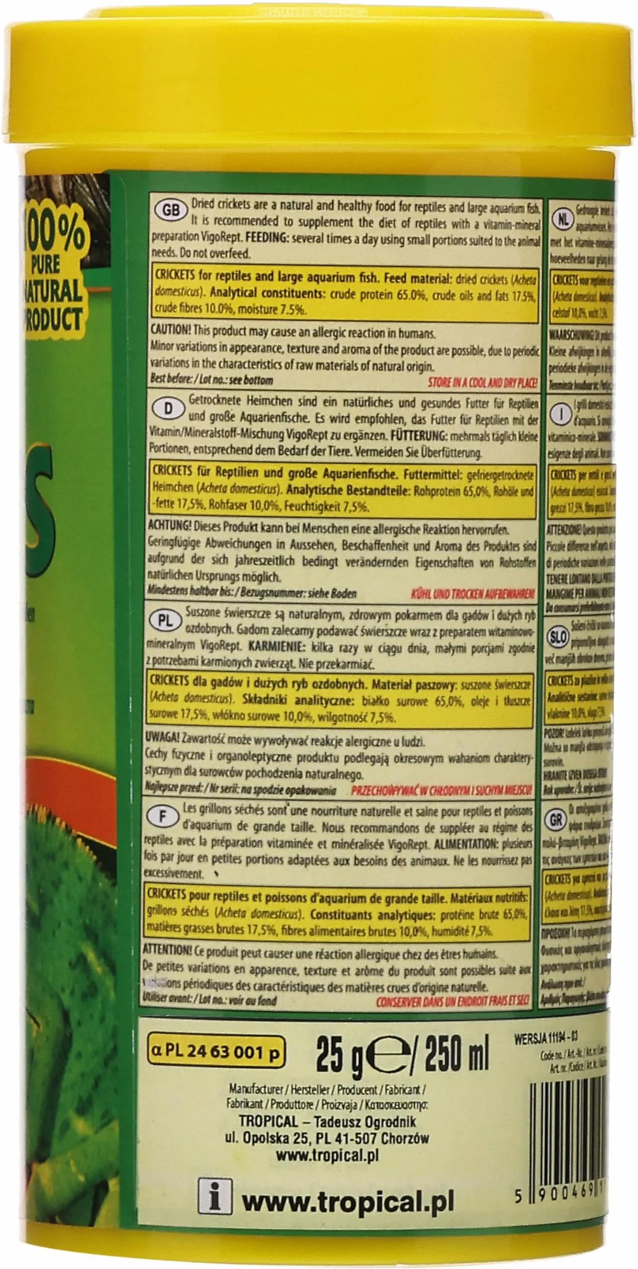 Tropical Suszone świerszcze dla gadów i dużych ryb akwariowych CRICKETS 250ML / 25G
