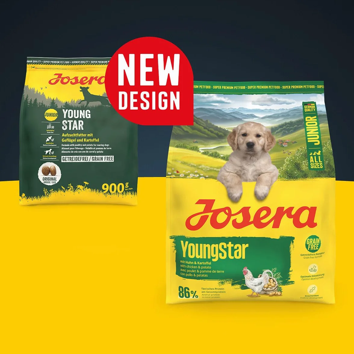 JOSERA Junior YoungStar karma dla kurczaków i ziemniaków (1 x 3 kg) | sucha karma premium dla rosnących psów | karma dla średnich i dużych ras dla optymalnego zaopatrzenia | bez zboża | 1 szt. w