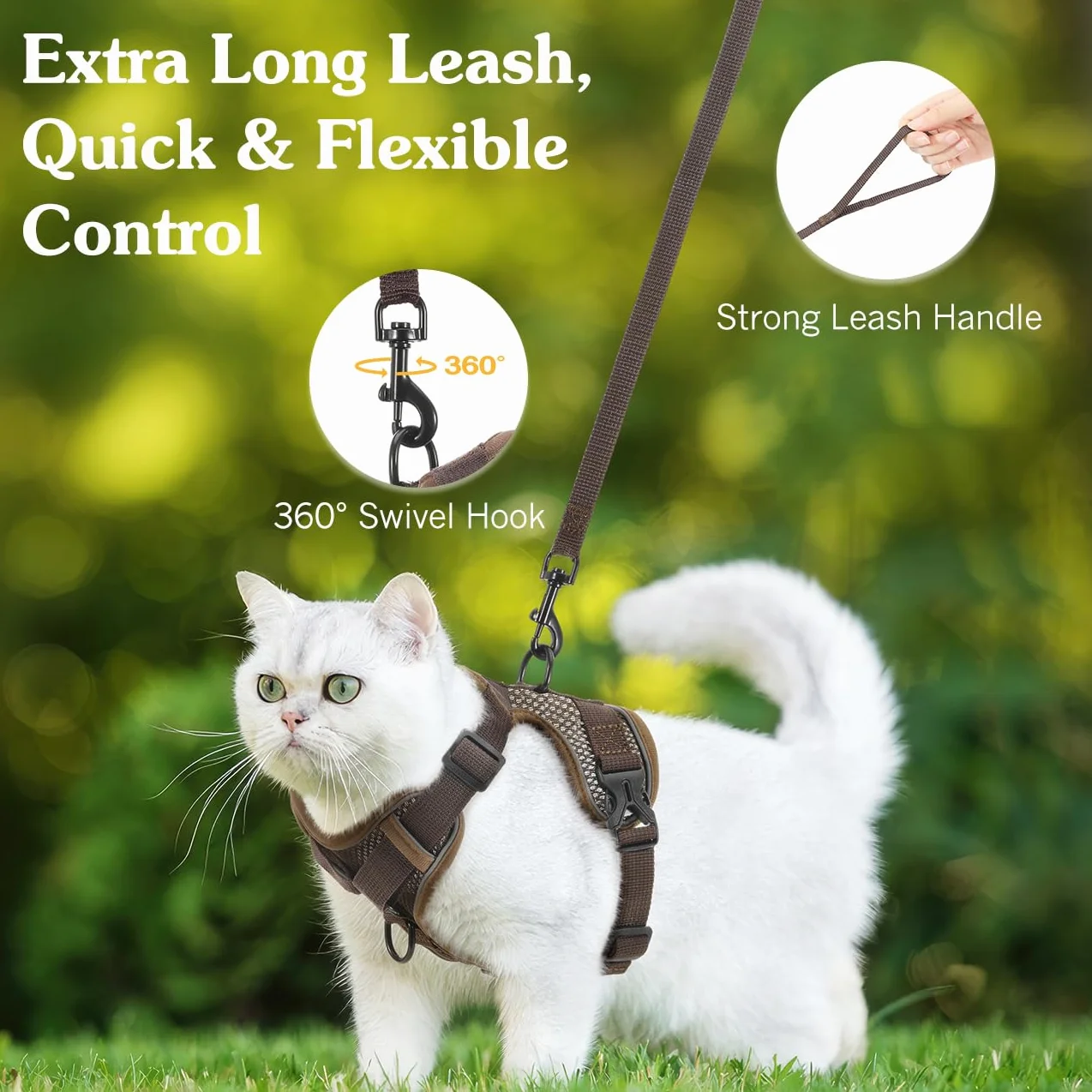 VavoPaw Cat Harness and Leash Set for Walking, Adjustable Kitten Vest Harness with Reflective Strip Breathable Mesh, Escape Proof Soft Pet Safety Vest for Cats, Kittens, Puppies, S Coffee