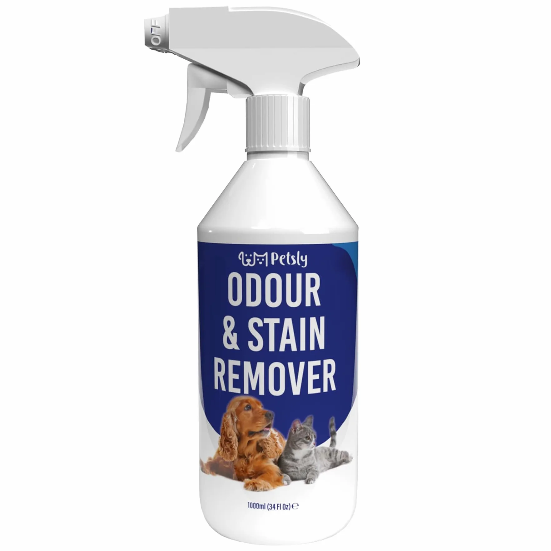 Petsly Pet Odour Remover Spray - 1L - Enzymatyczny środek do czyszczenia moczu kotów i psów - Usuwa zapachy i plamy z tkanin (dywany, sofy) i powierzchni (drewno, marmur) - Zapach cynamonu