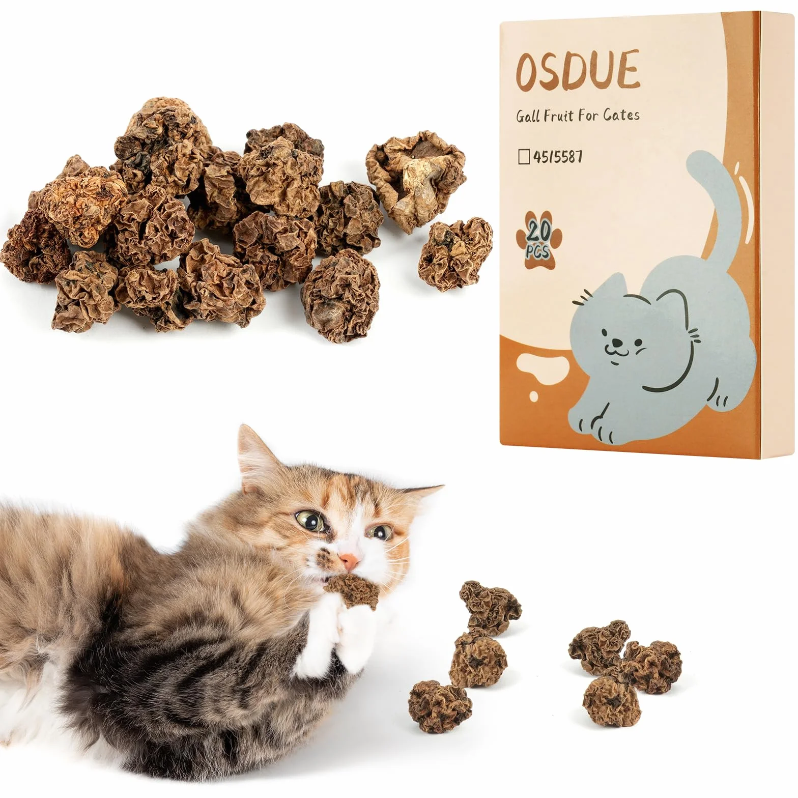OSDUE Natural Cat Chews Silver Vine, 40 g Suszonych Owoców, Kulki do Żucia dla Kotów, Pielęgnacja Zębów, Naturalna Kocimiętka dla Kociąt Ząbkujących i Łagodzące Stres