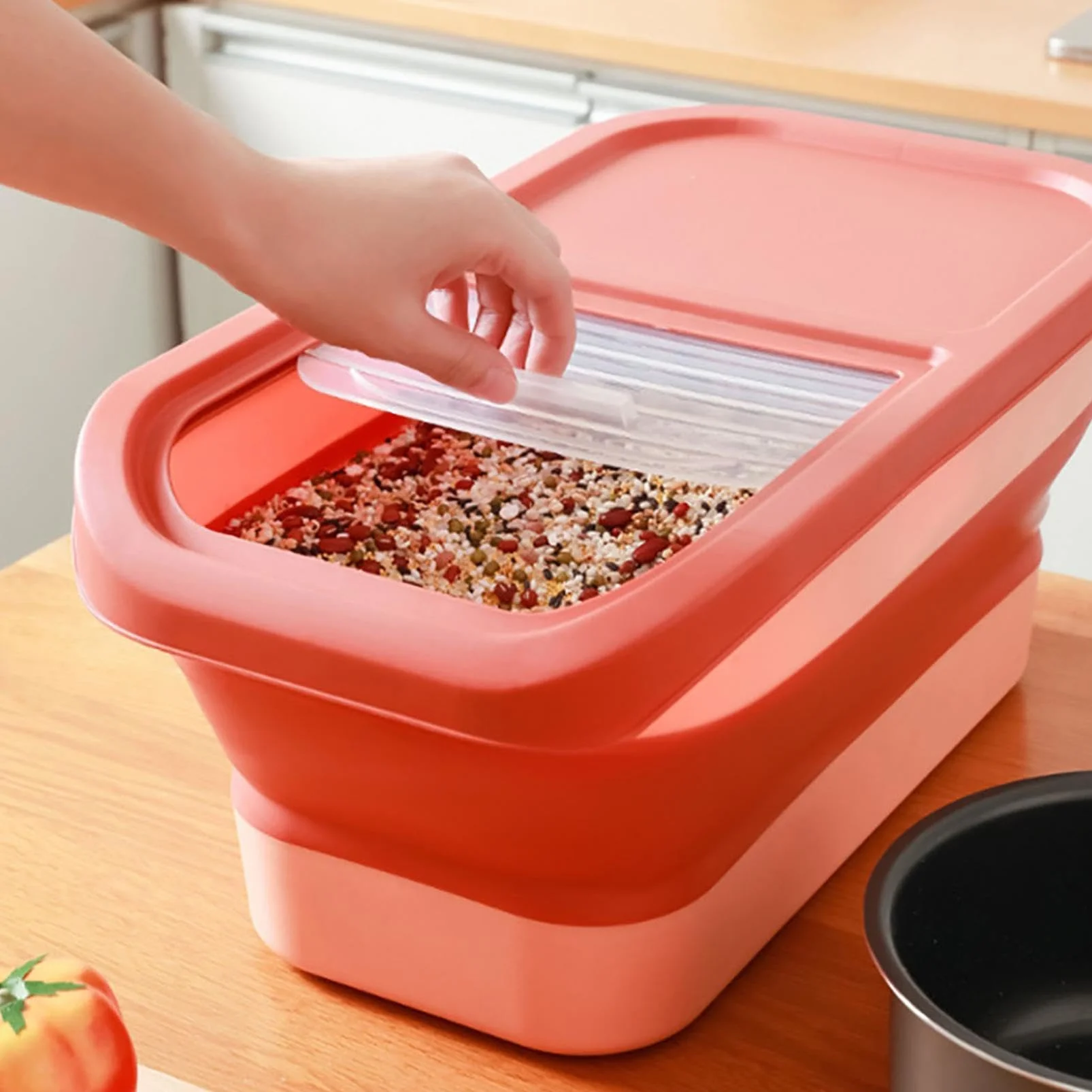 Przechowywanie karmy dla psów, składana, 12-15 kg, hermetyczne, z klapką, kółka, duży, składany pojemnik na karmę, pudełko do przechowywania karmy dla psów i kotów (A)