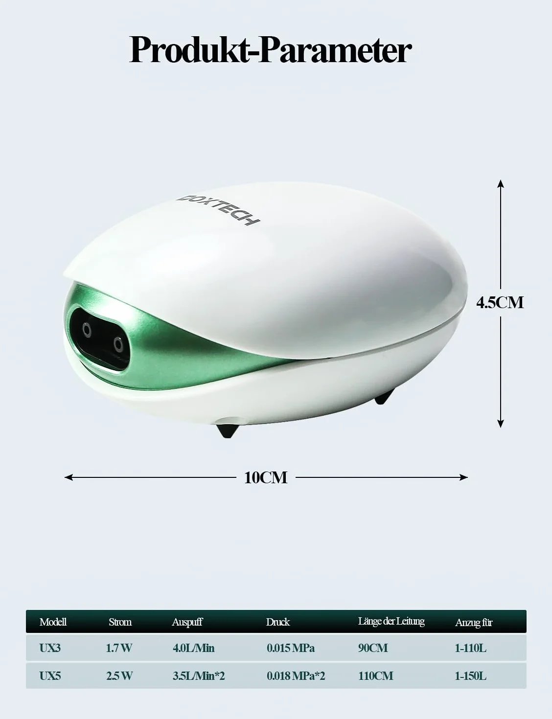 Pompa powietrza do akwarium, kamień bąbelkowy, zawór zwrotny i zawór sterujący, do akwarium 1-150 l (2,5 W)