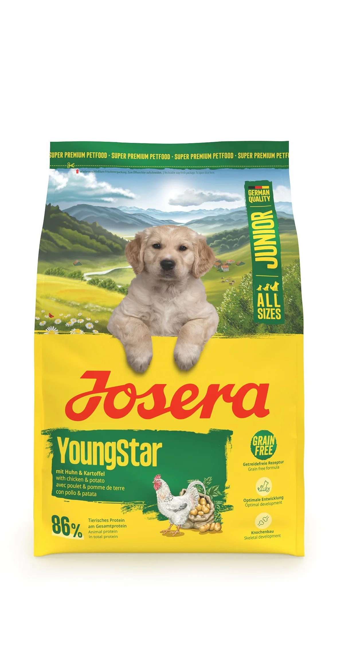 JOSERA Junior YoungStar karma dla kurczaków i ziemniaków (1 x 3 kg) | sucha karma premium dla rosnących psów | karma dla średnich i dużych ras dla optymalnego zaopatrzenia | bez zboża | 1 szt. w