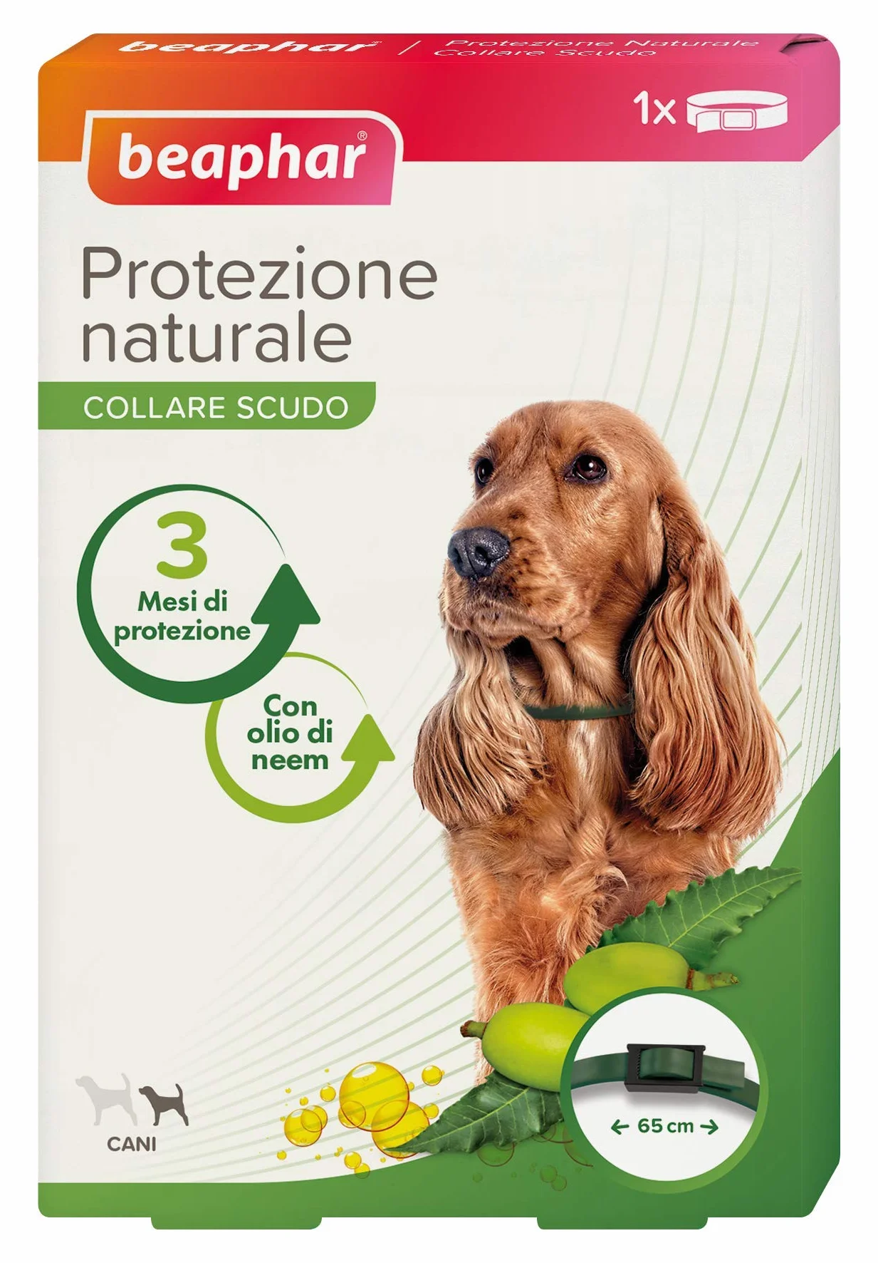 Beaphar Naturalna ochrona, regulowana obroża tarczowa dla średniego psa, z olejem neem, ochrona do 3 miesięcy, 65 cm