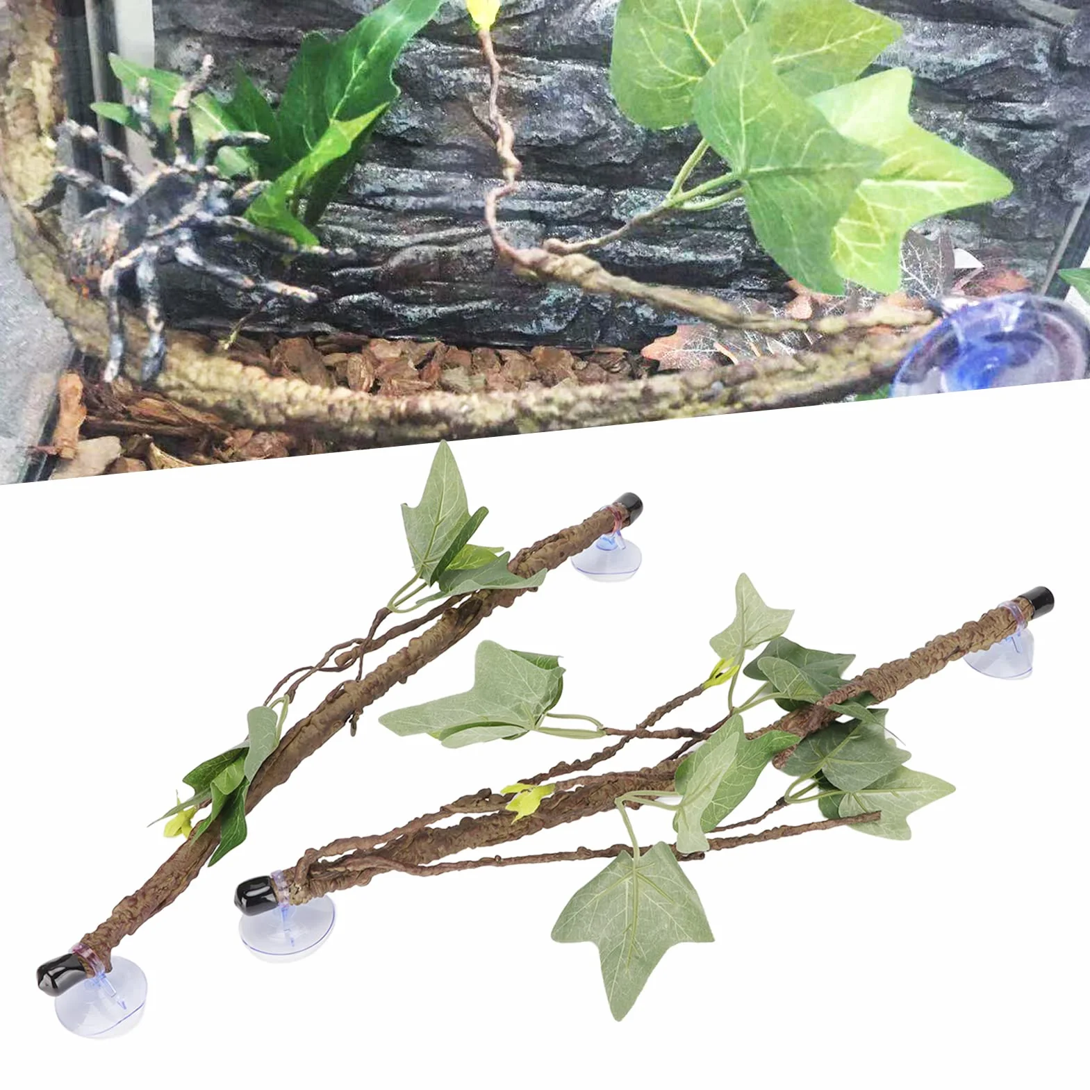 Dekoracyjna Ga??zka Naro?na do Terrarium, Ozdoba Ro?linna z Przyssawk? do Wspinaczki dla W??y, Jaszczurek, Gekon¨®w i Brodatych ¨®w