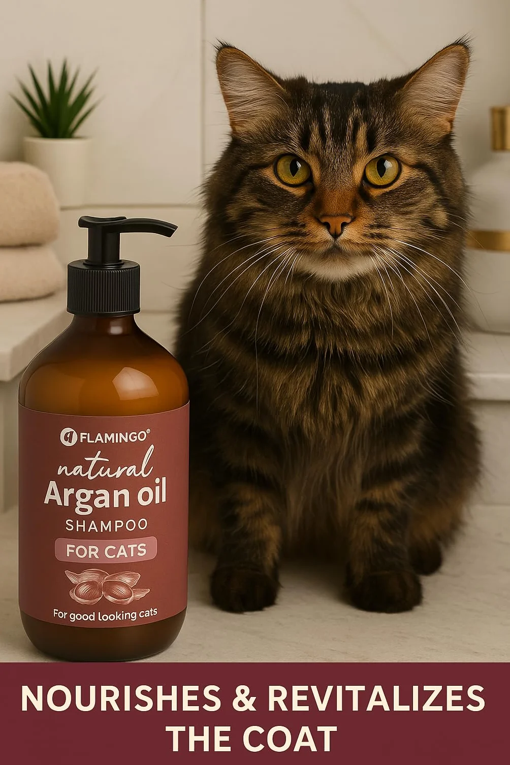 Flamingo Naturalny szampon dla kotów z olejkiem arganowym - 500 ml | delikatna pielęgnacja dla miękkiej, błyszczącej dłoni